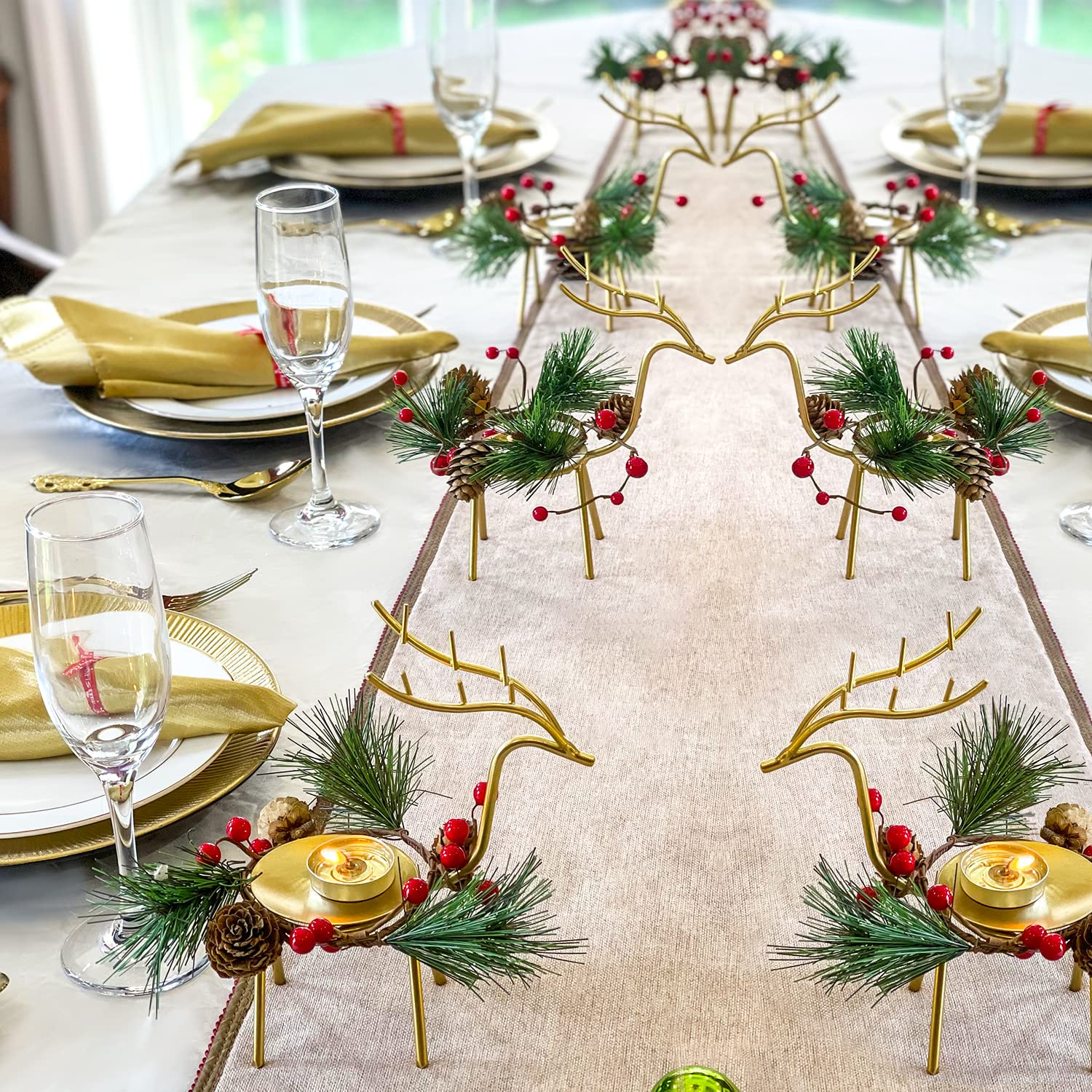 Reindeer Tea Light Candle Holders, 4 Pack Christmas Candle Holders for Pillar Candles, for Home Table Mantle Fireplace