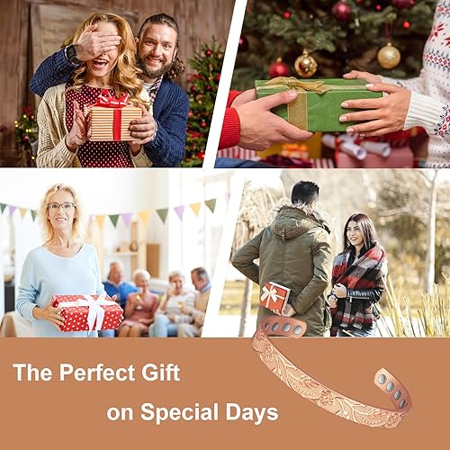 Miniatura 5 de EnerMagiX Pulsera de cobre para mujer, 6.5 pulgadas, flor de cobre puro, ajustable, con imanes, regalo de joyería de cobre (1042)