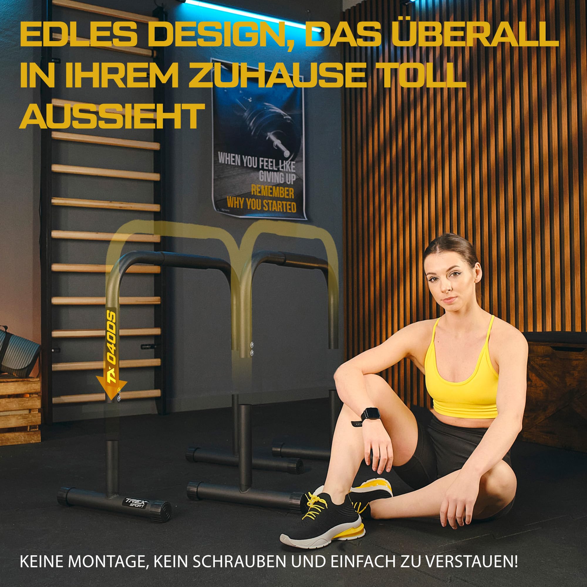TREX SPORT Dip Barren bis 200 kg höhenverstellbar 80-90 cm TX-040DS | Dip Station 2er Set Parallettes Calisthenics Equipment bis 200 kg, Rutschfeste Füße