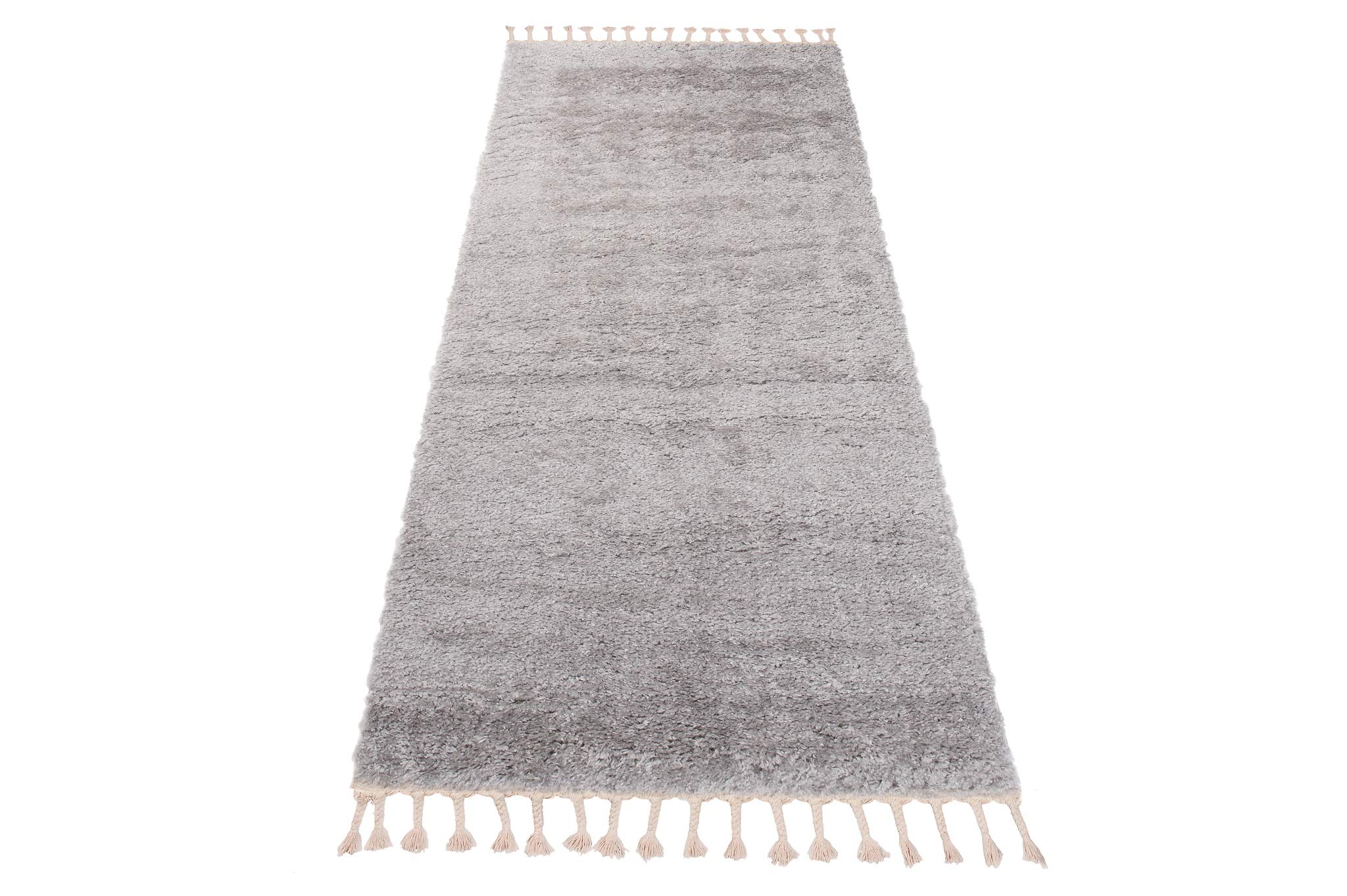 TAPISO Versay Fringes Tapis de Passage Tapis Couloir Long Entrée Salon Chambre Descente de Lit Ado Design Moderne Gris Motif Uni Franges Tresses Shaggy Poils Longs Epais Super Doux 80 x 350 cm