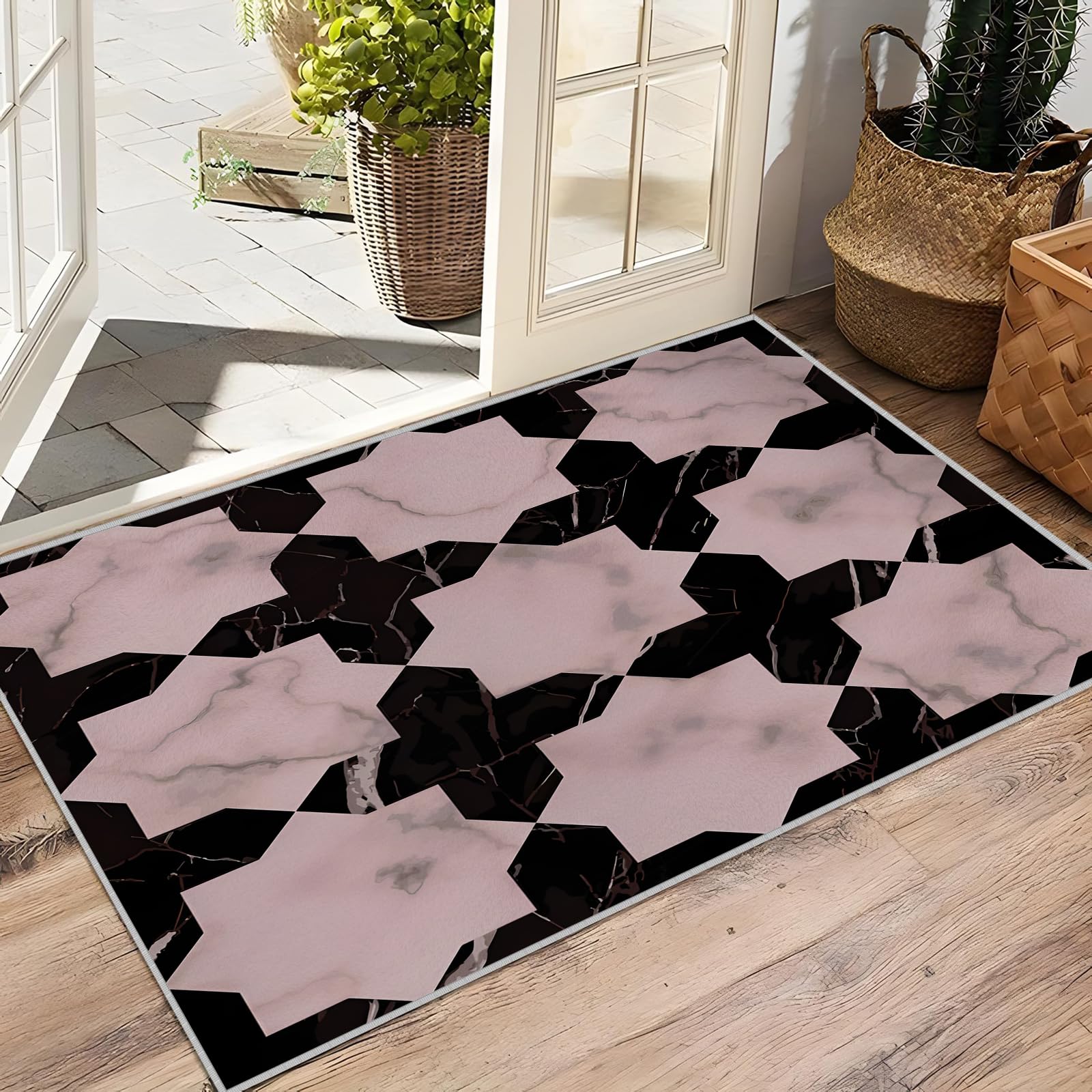 Großer waschbarer Kurzflor-Teppich 200x300 - Marmor Teppiche - Modern Dünn Saugfähig Vielseitig Carpet für Wohnzimmer Schlafzimmer Oder Als Bettvorlege S-114