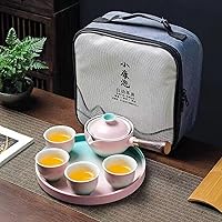 Vista 15 de Juego de té de viaje portátil de cerámica, juego de té chino de kungfu con tetera de rotación 360 e infusor, 4 tazas de té, bandeja de té y bolsa