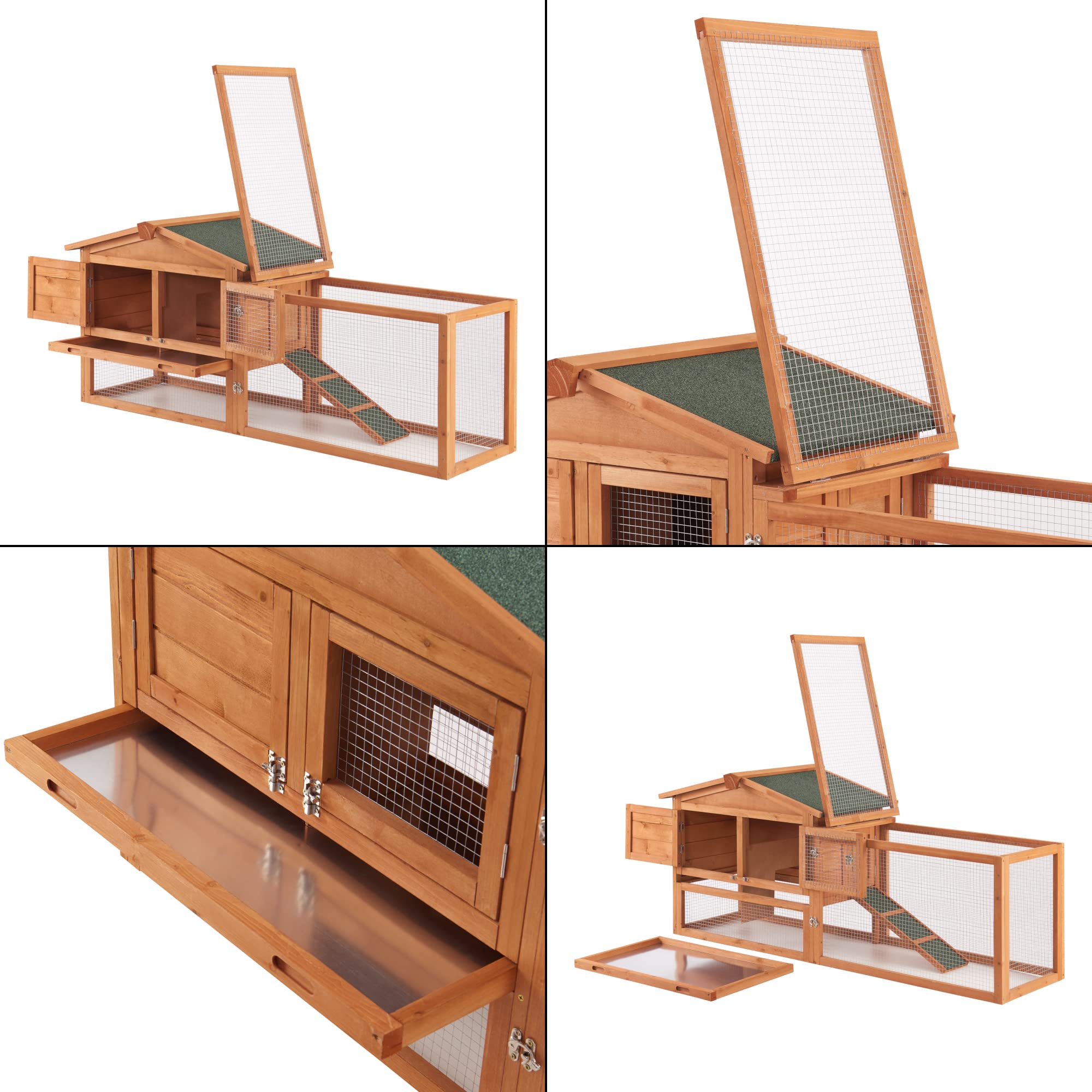 [en.casa] Conigliera (AxLxP): 68 x 156 x 52 cm Gabbia con Casetta e Rampa per Conigli, Struttura in Legno, Area Aperta Recintata, Uso Esterno