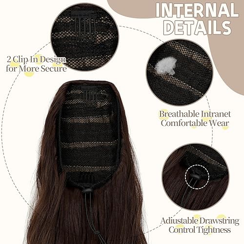 Miniatura 2 de Extensión de cola de caballo de 24 pulgadas de largo, rizado, ondulado, con cordón, extensiones de cabello sintético para mujer, uso diario, mezcla