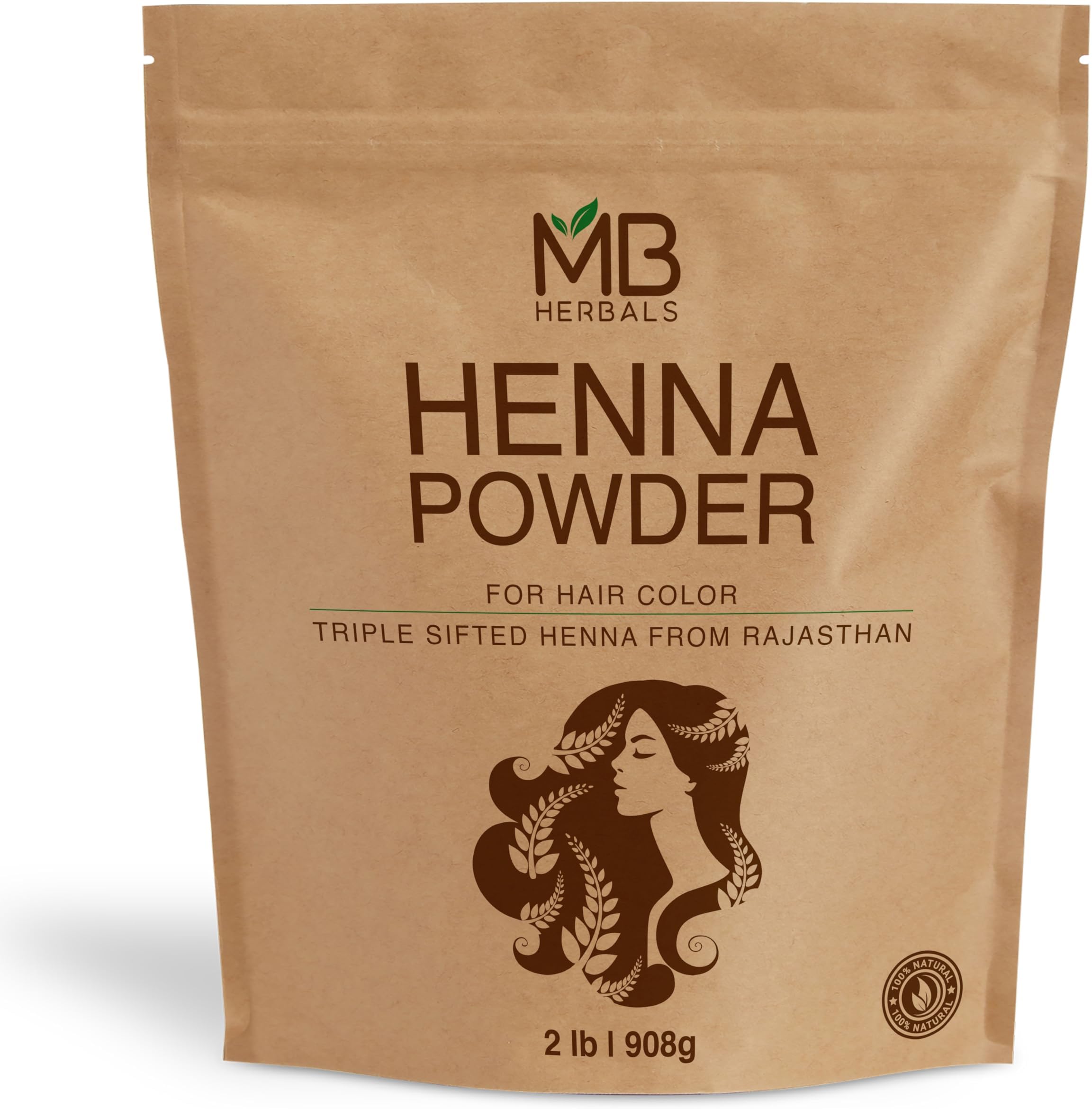 Henna Powder 2 LB | Two Pound Bulk Saver Pack | For Natural Hair Color | Triple Sifted | Raw | Non-Radiated | Henna From Rajasthan, India | Rajasthani Henna