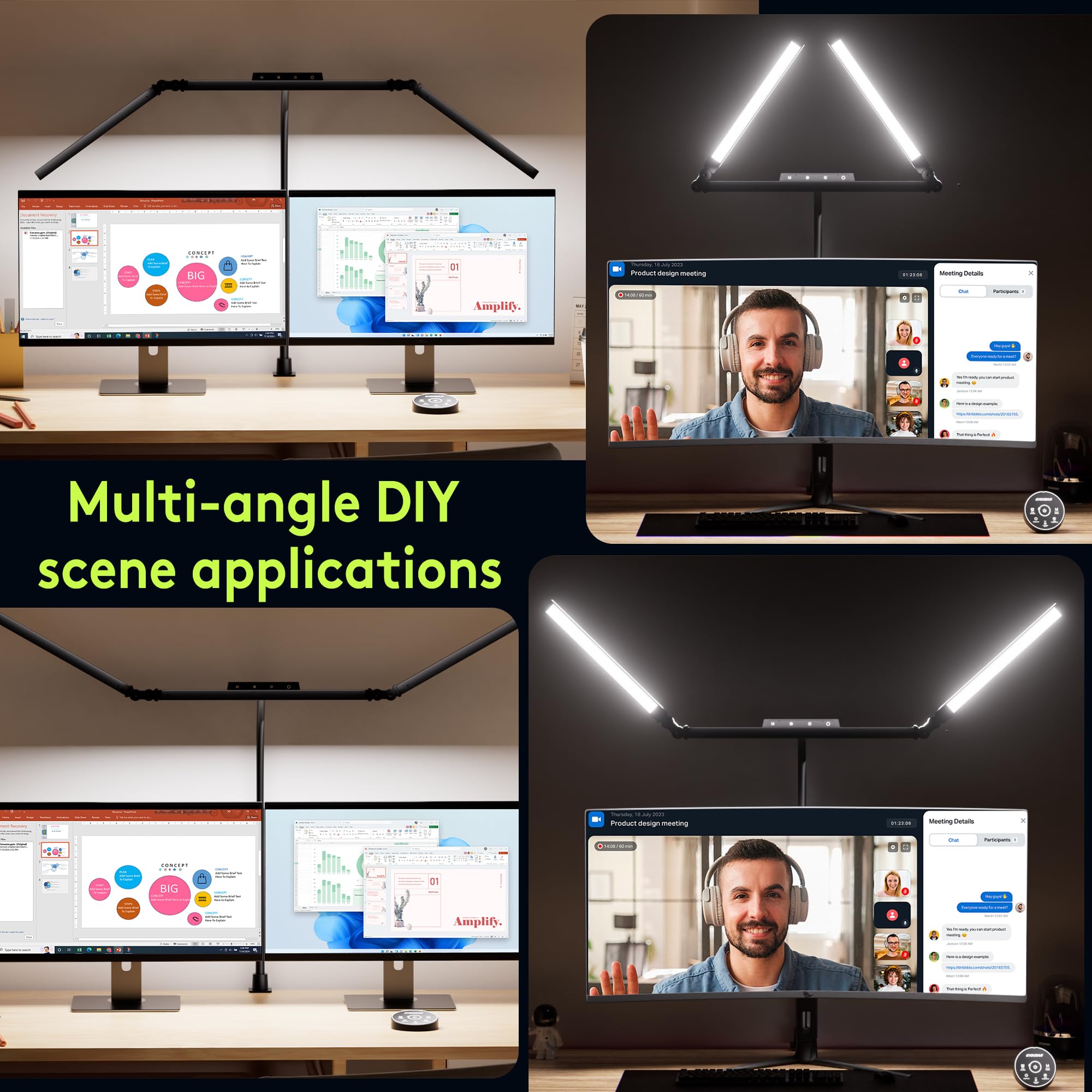 EYOCEAN Schreibtischlampe, Schreibtischlampe mit 3 Lichtquellen, 24W 100cm Tageslichtlampe Schreibtisch mit Fernbedienung, Dimmbare Monitor Lampe, Schwanenhals Büro Tischlampe
