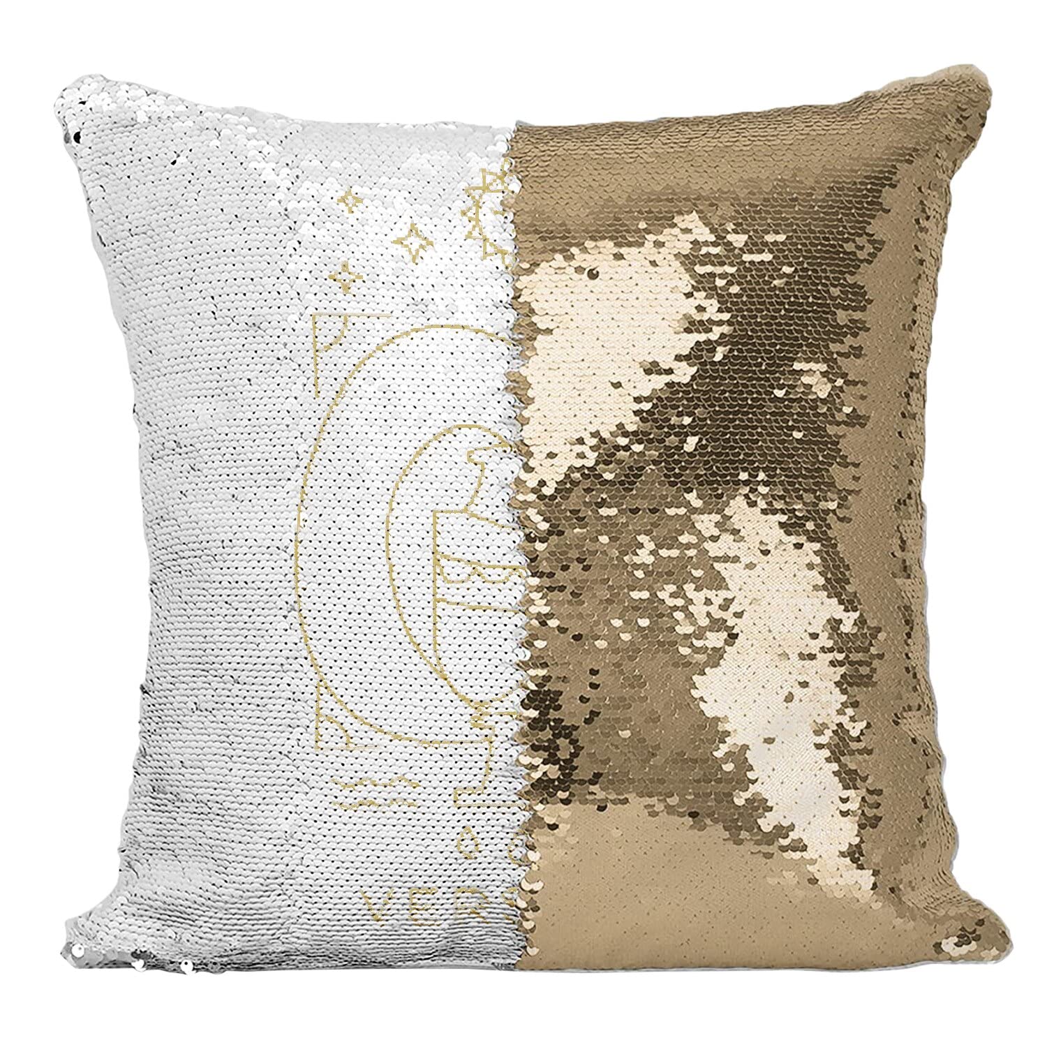 Coussin sequin Verseau doré paillettes zodiaque constellation bohème pour maison