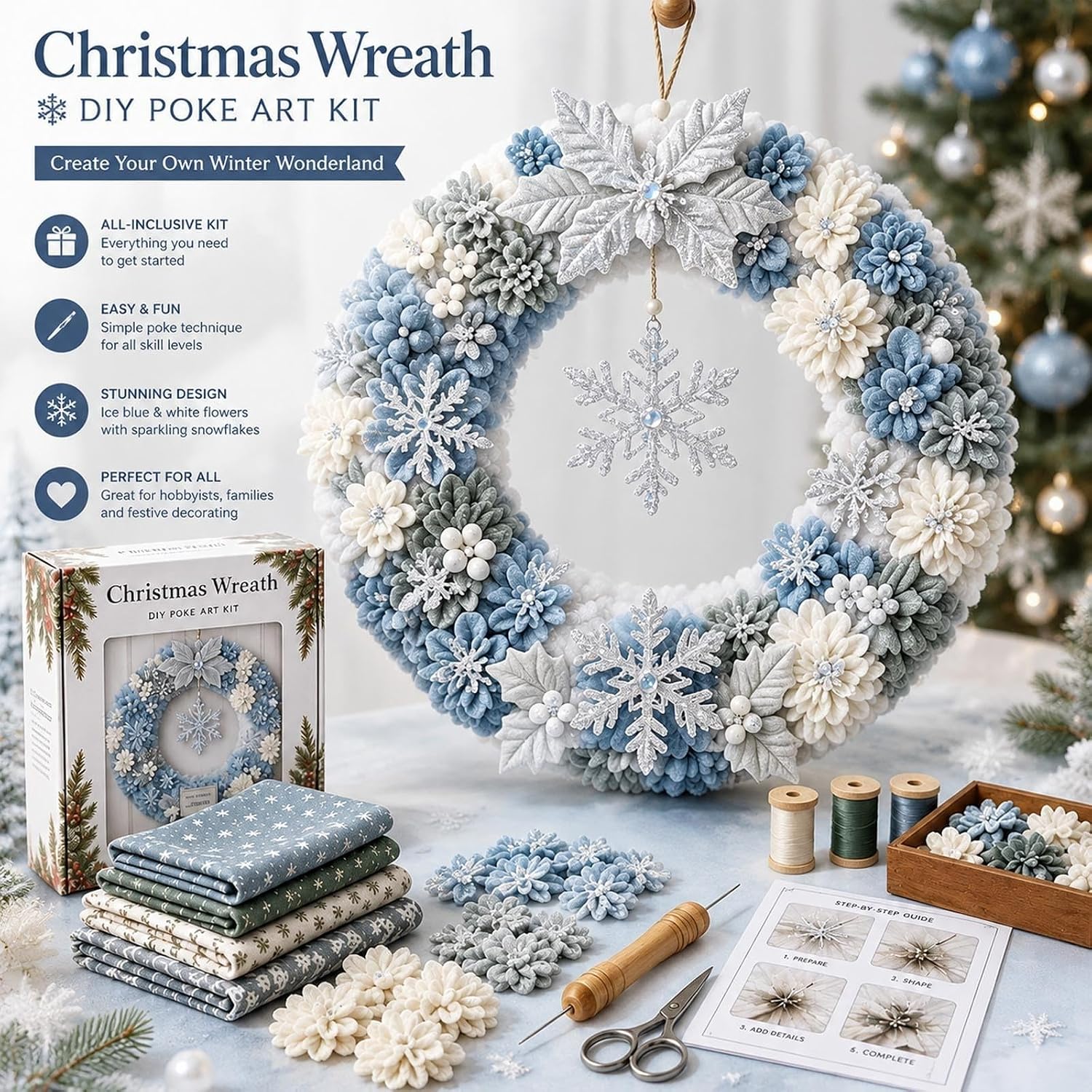 wznxdo 3D Fabric Poke Art Kit for Adults Christmas DIY Wreath Decor，A-11