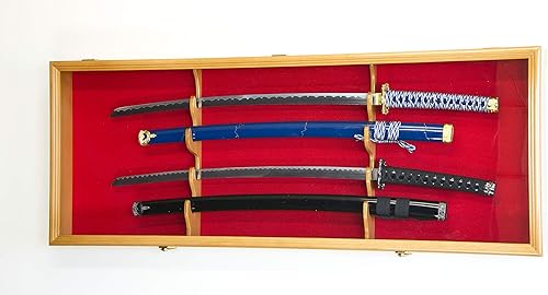 Caja de exhibición de 2 espadas, soporte de gabinete de pared, con cerradura con 98% de protección UV