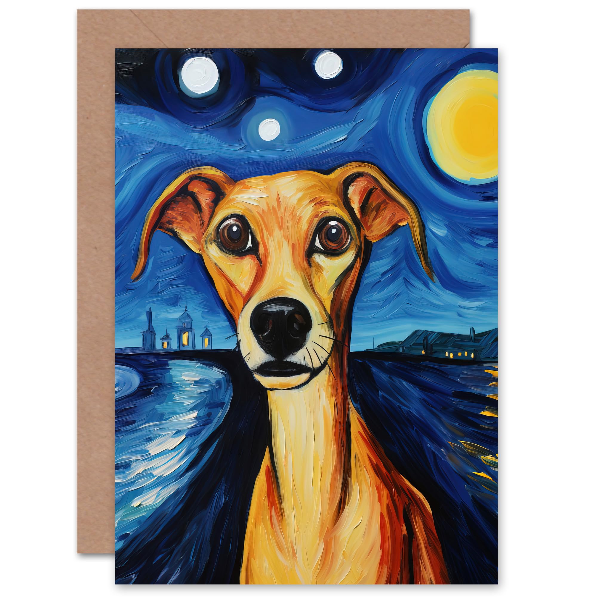 Artery8 Van Goghs Dog at Night for Him or Her Man Woman Birthday Thinking of You Get Well Soon Blank Art Greeting Card