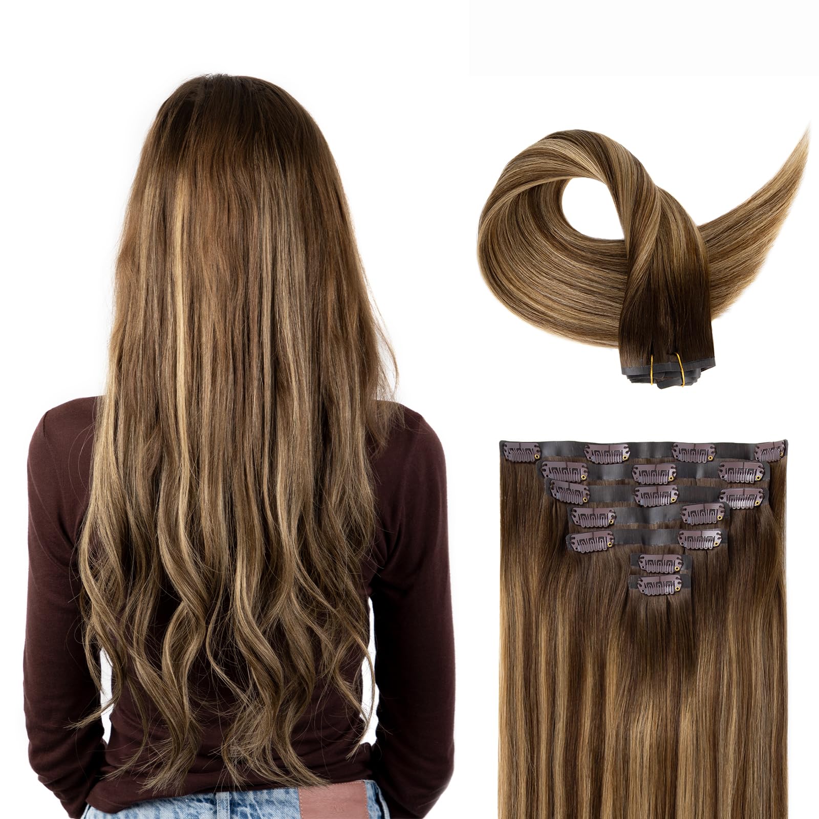 SOBEAUTY Clip in Hair Extensions, 100% Real Human Hair Remy Natural Volume Hair Extensions