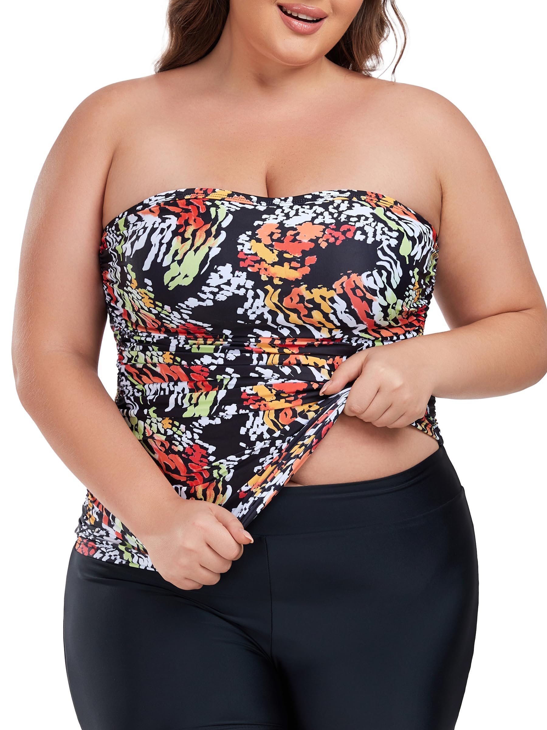 Ocean Blues Tankini bandeau sans bretelles pour femme - Contrôle du ventre - Haut de maillot de bain uniquement