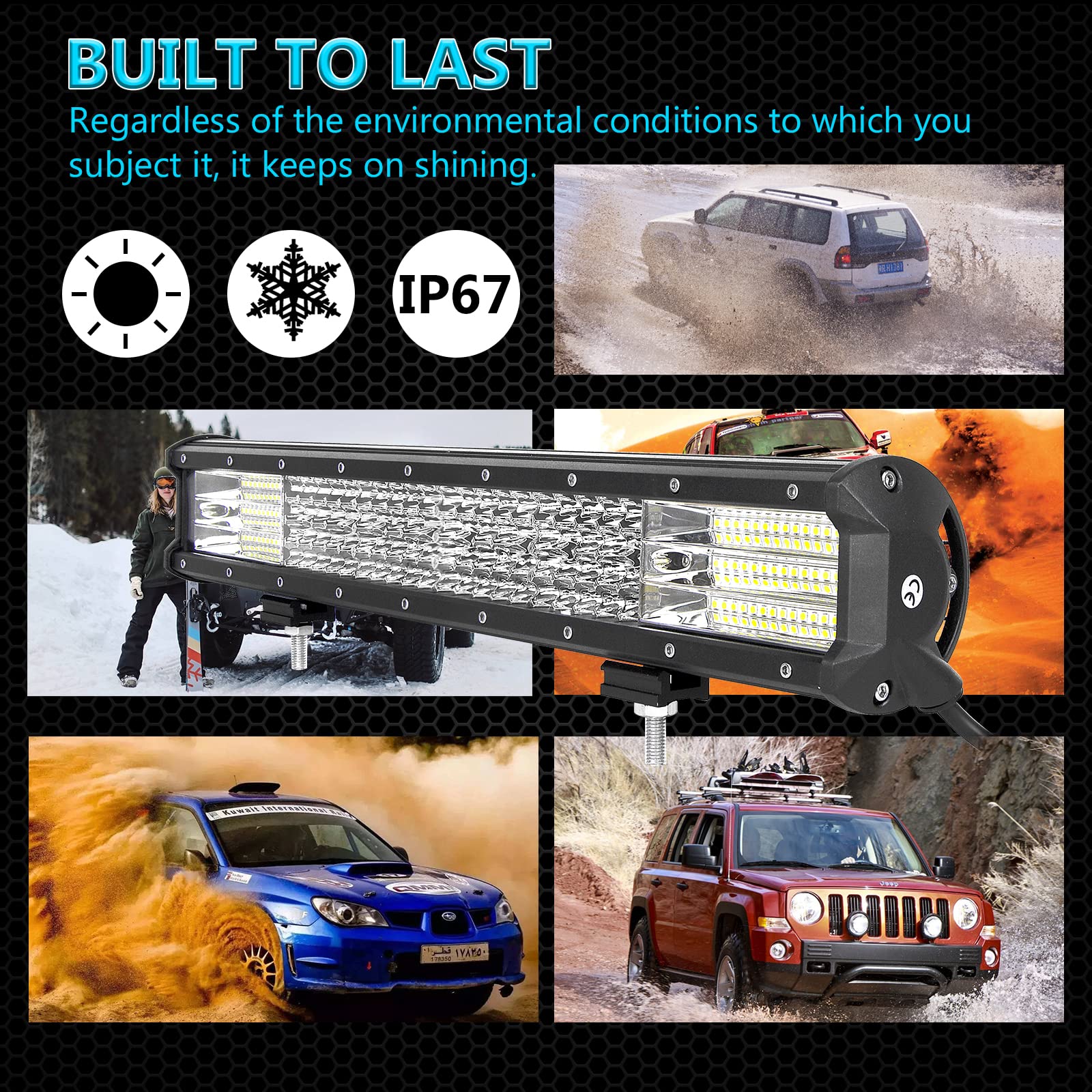 RIGIDON 51cm 20 pouces 510W Barre de Led 4x4 Rampe, 12V 24V IP67 etanche Barre Lumineuse LED de Travail, Barre d'éclairage led pour Offroad Véhicules Voiture Camions Tracteur,6000K feu antibrouillard