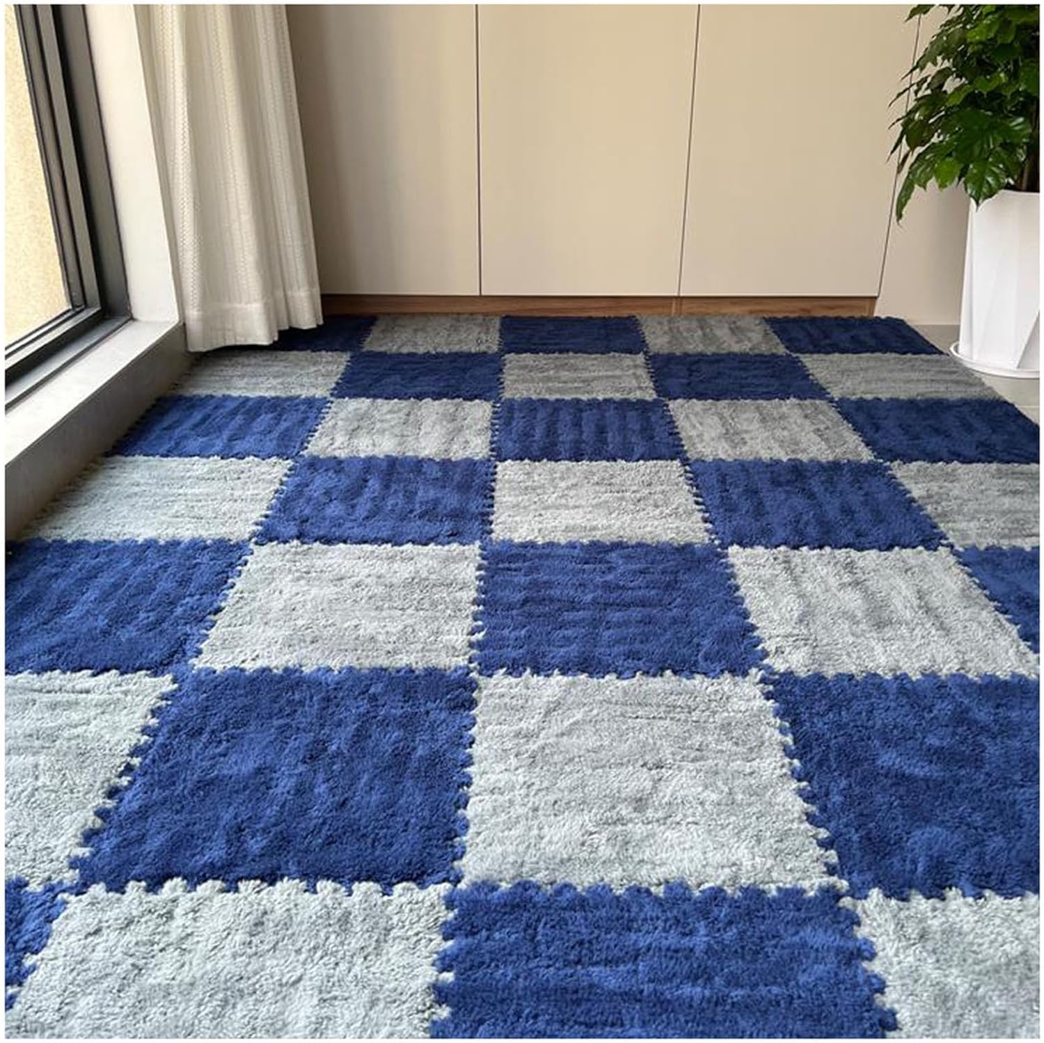 Puszysta pluszowa mata piankowa 10 szt. 10 mm grubości, układanki, kwadratowe, miękkie płytki podłogowe, maty(Gray+Navy Blue)