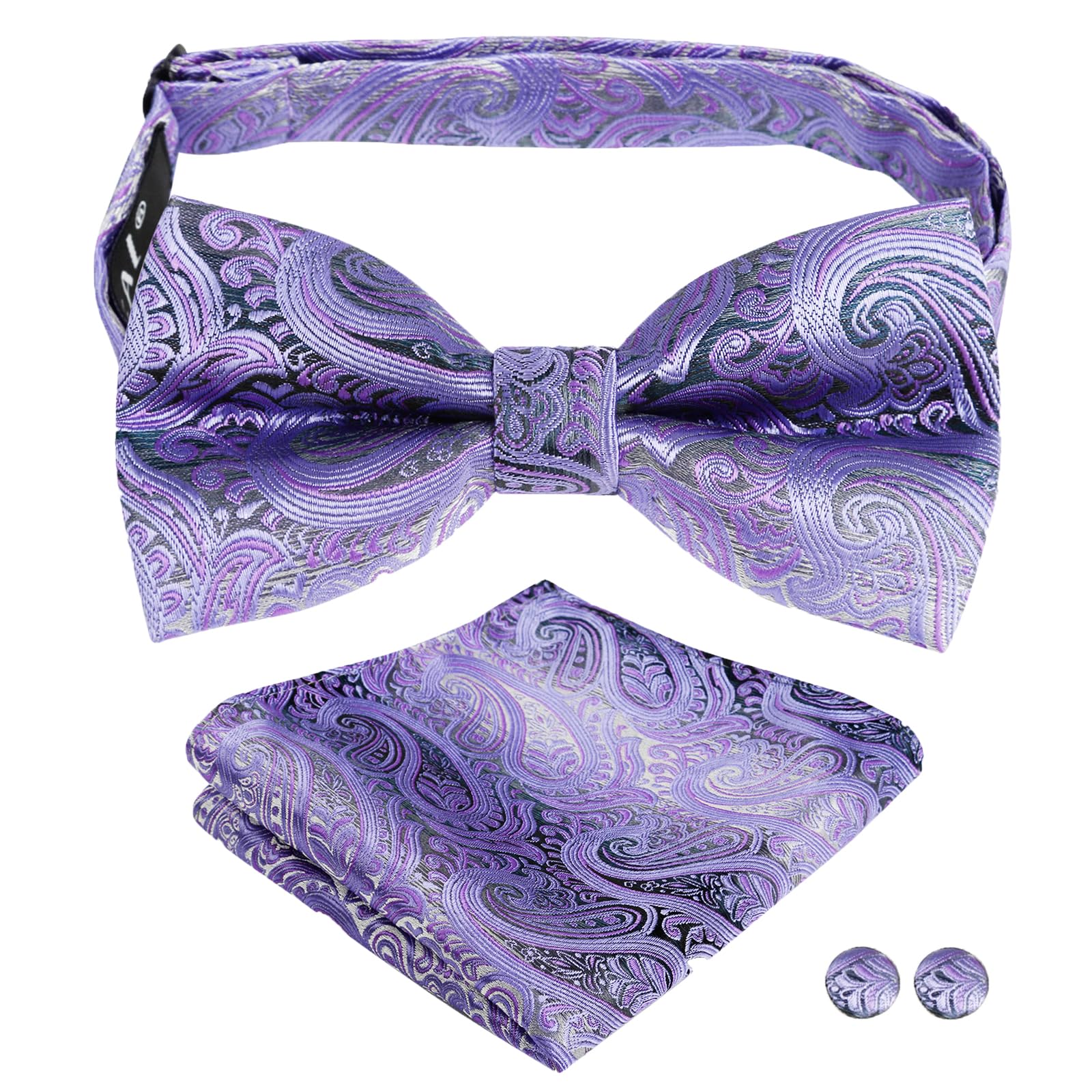 Alizeal Mens Paisley Bow Tie, Pocket Square, Cufflinks Set