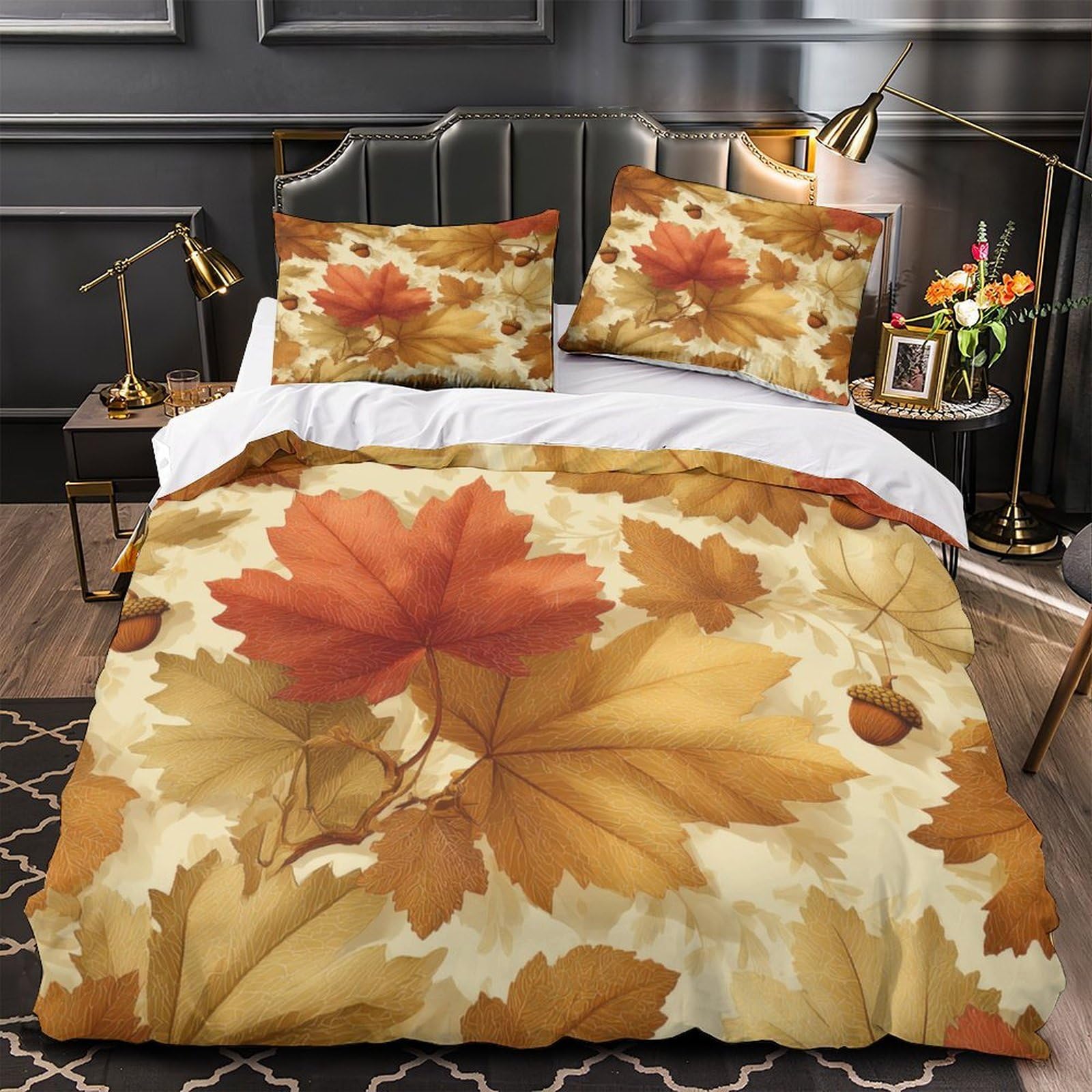 Housse de Couette Automne 3D Super King 260x220 cm en microfibre douce pour lit adulte