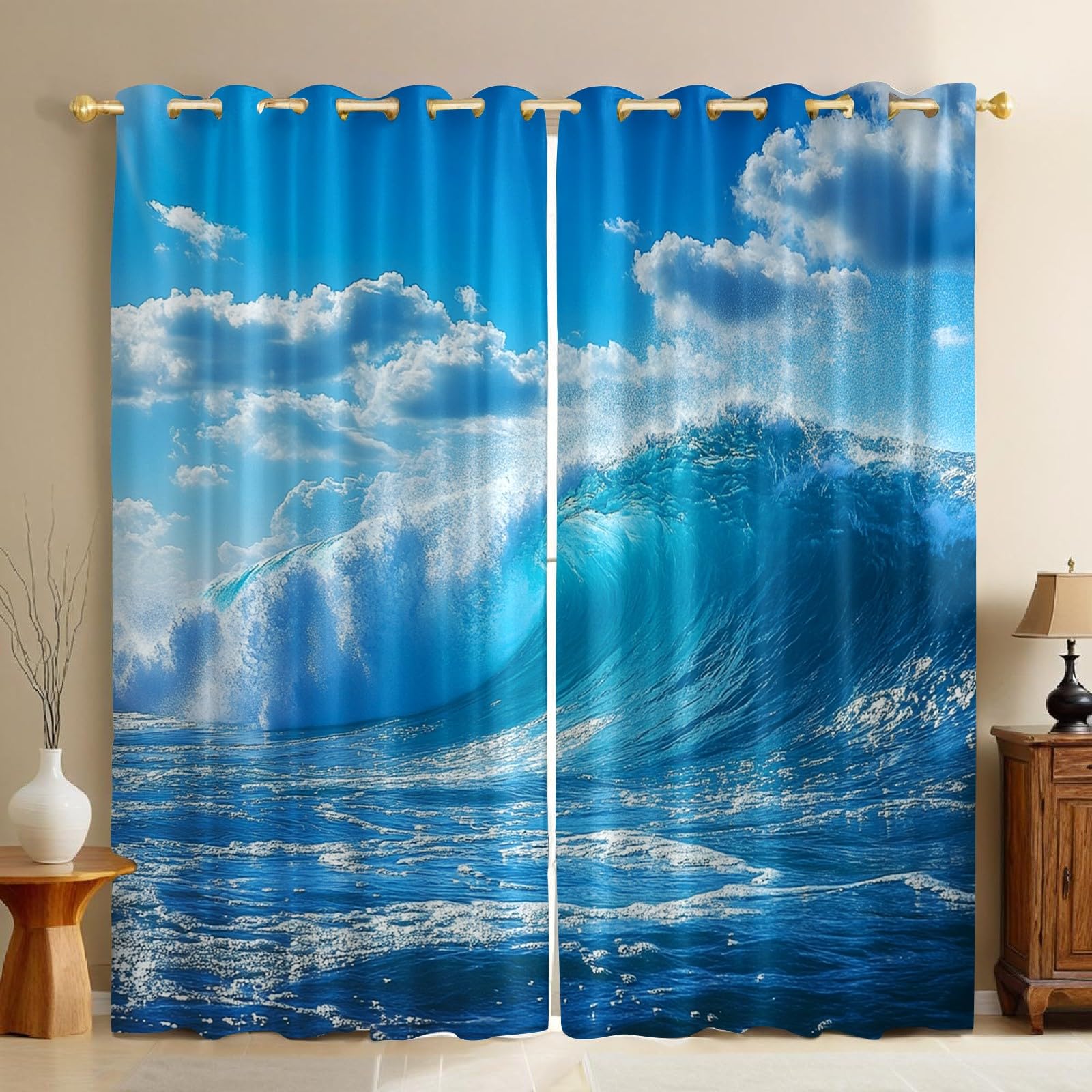 Rideaux occultants bleu ciel isolants du froid et du bruit pour chambre