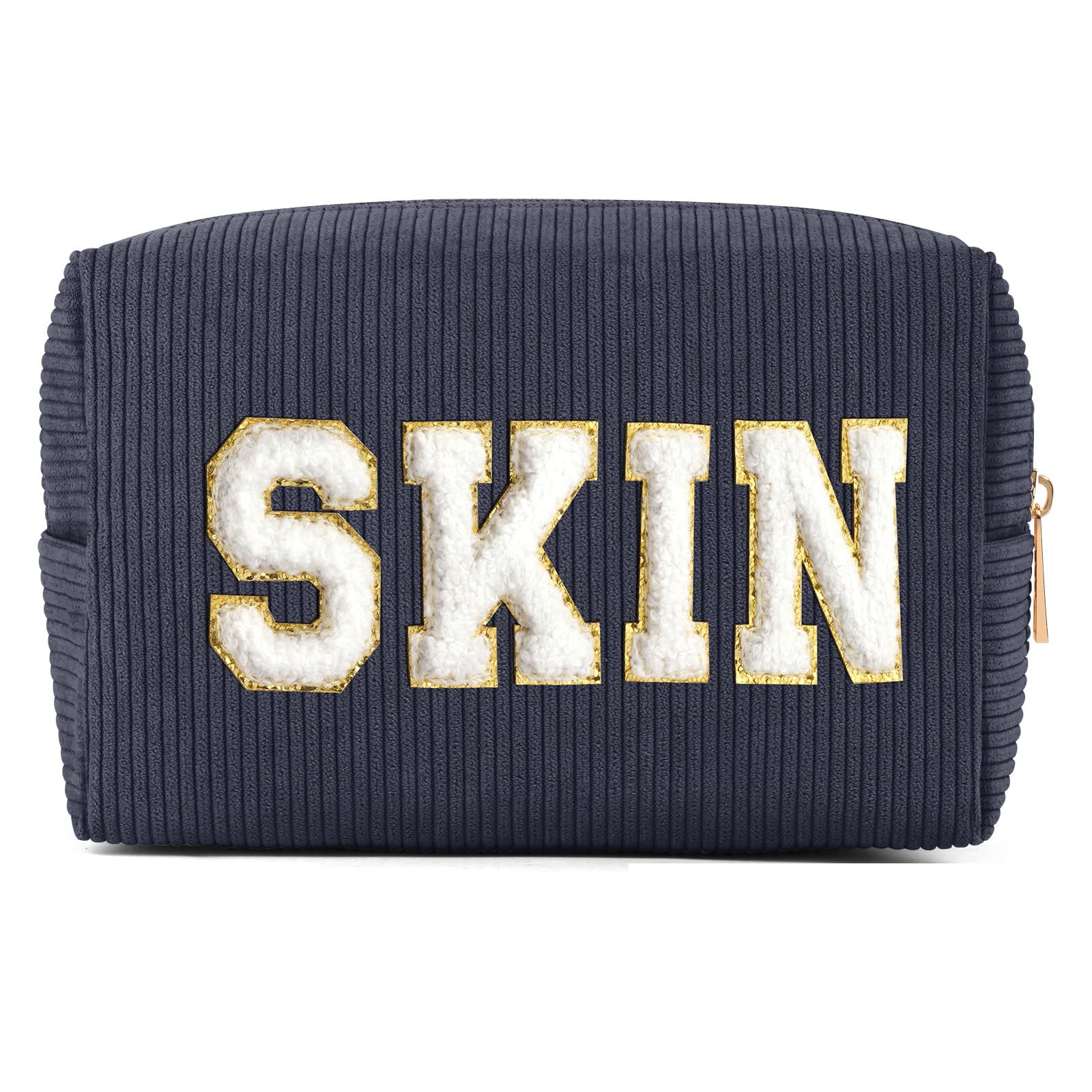 MAGEFY Small Makeup Bag Corduroy Cosmetic Bag for Women Makeup Pouch with Compartments Cute Preppy Stuff Grey SKIN