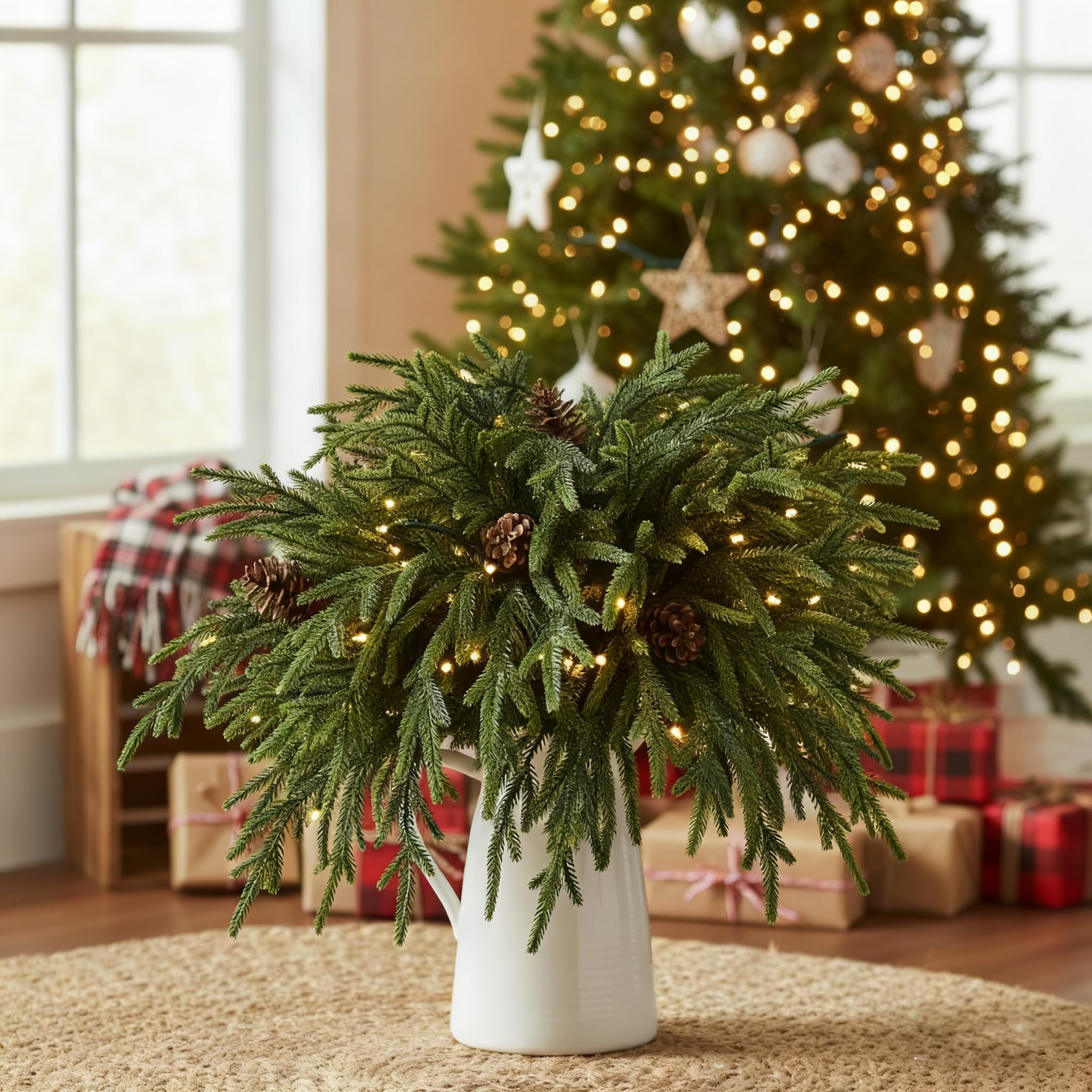 Photo 1 of 12 Pcs Real Touch Norfolk Pine Stems 18", Greenery Artificial Realistic Pine Branches for Table Decorations, Faux Picks for Crafts, Vase & Tree Filler