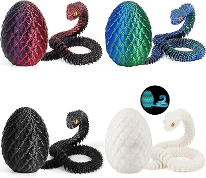 Joycabin 4 Pcs 3D Printed Animals, 3D Printed Snake Fidget Toy, Easter 3D Printed Dragon Egg Snake Eggs, Fidget Mini Animals Toy Articular Mobility Toys for Adults and Kids Autism/ADHD