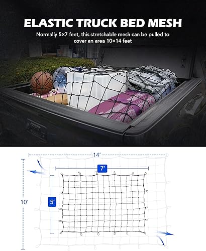 Miniatura 4 de Orion Motor Tech Red de carga para remolque, 5 x 7 pies, red de carga para camión, red de remolque utilitaria, 10 x 14 pies, tamaño máximo elástico,