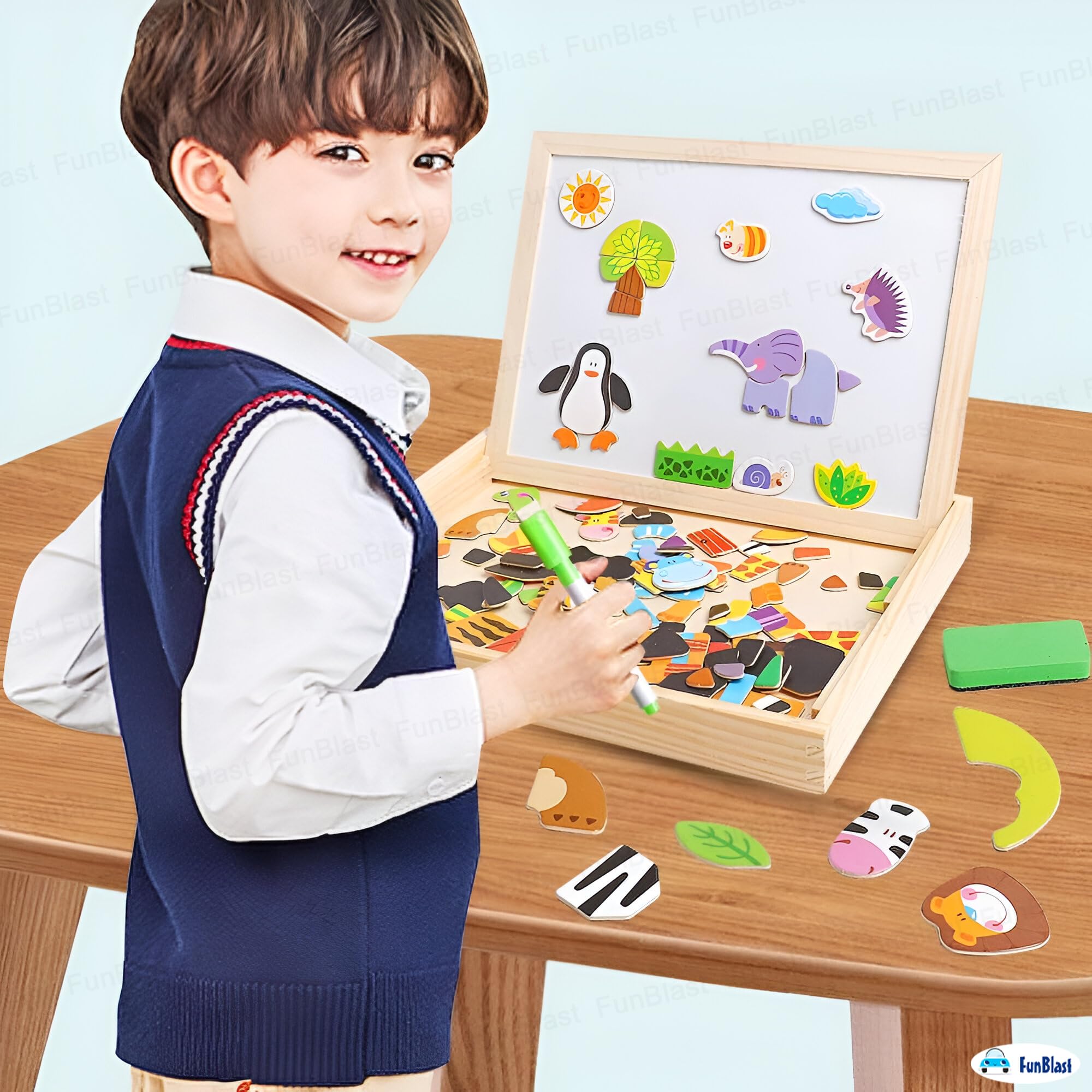 FunBlast Multifunctional Magnetic Wooden Chalkboard Kids Educational Toys Game Whiteboard Blackboard Drawing Toys for Children, Size- 30 * 23 CM (Multicolor) 4