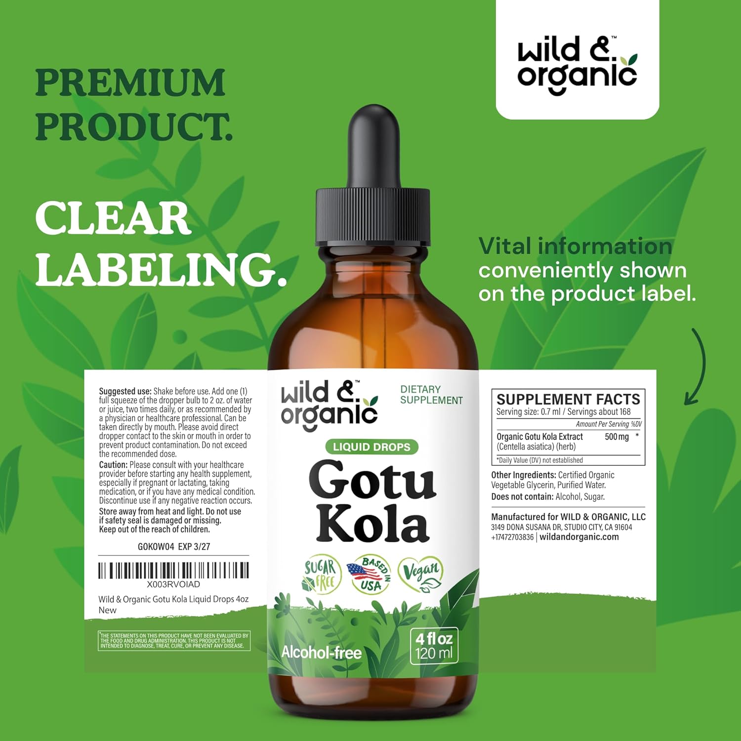 Wild & Organic Gotu Kola Extract Drops - Brain Support with Centella Asiatica Extract - Liquid Gotu Kola Supplement for Focus - Vegan, Sugar & Alcohol-Free Herb Tincture - 4 fl oz - Image 9