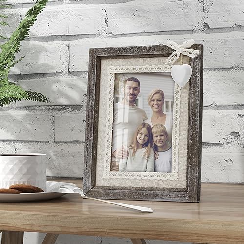 Miniatura 2 de Sapowerntus Marcos de fotos de madera rústica de 8 x 10 pulgadas, diseño de corazón de casa de campo, marco de fotos familiares de madera maciza,