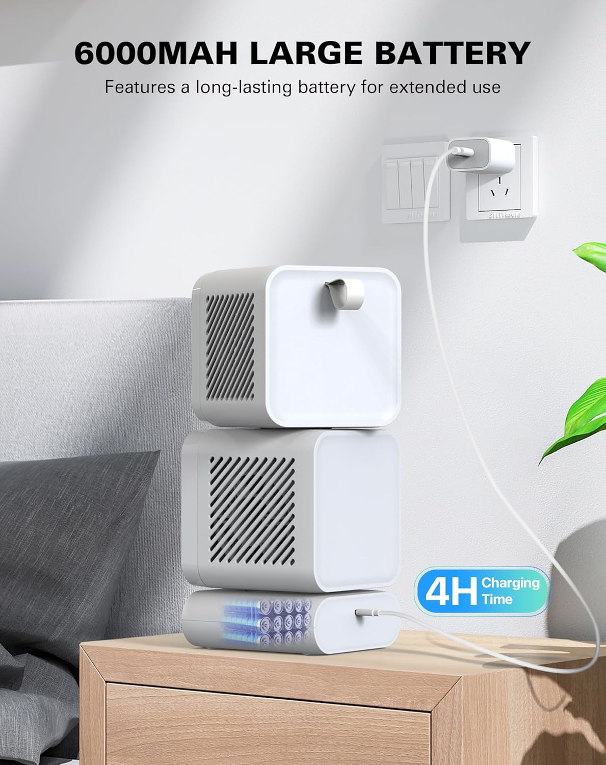 Hotsales Desk Fan, 11-Inch Table Fan for Bedroom, 6 Speeds, Digital Display, Dual Heads 6000mAh Battery USB Fans, 360° Rotating, 120° Auto Oscillating, Desk Fans Small Quiet for Home, Office, Kitchen