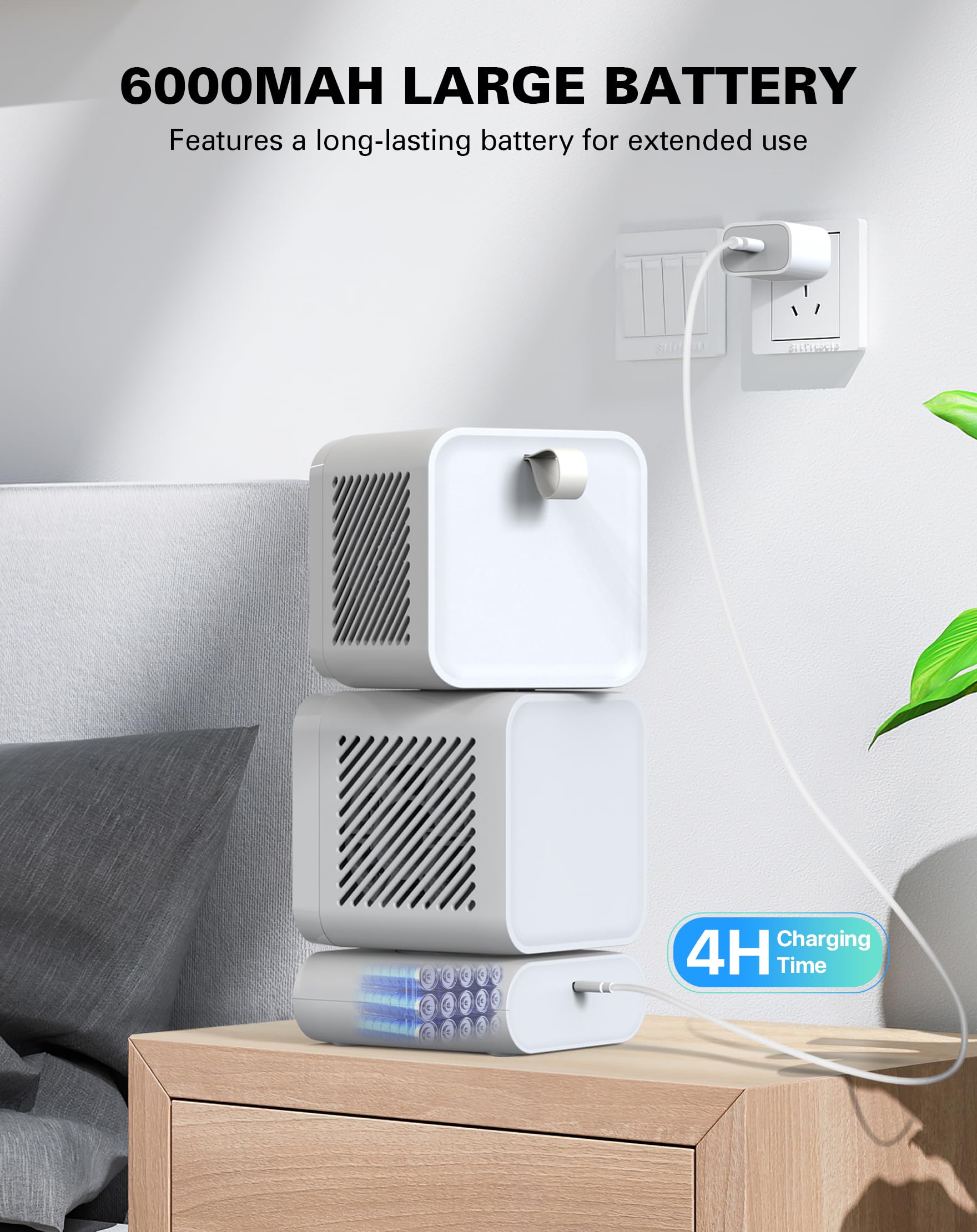 Hotsales Ventilatore da tavolo da 11 pollici per camera da letto, 6 velocità, display digitale, doppia testa 6000 mAh, ventola USB, rotazione a 360°, oscillazione automatica a 120°, ventilatore da