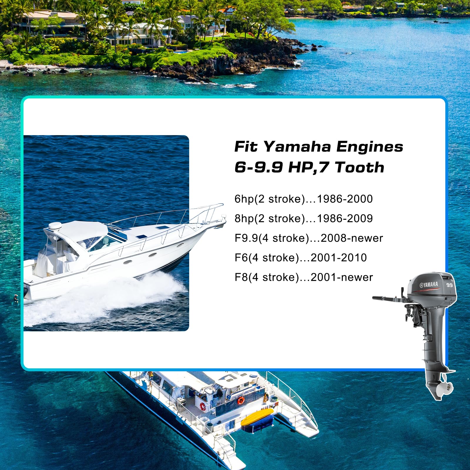 Hélice de bateau 8 1/2 x 7 1/2 -N pour Yamaha 6hp 8hp F6 F8 F9.9/Hélice hors-bord pour Yamaha moteur 2/4 temps 6G1-45943-00-EL, 7 dents cannelées, RH 8,5 x 7,5