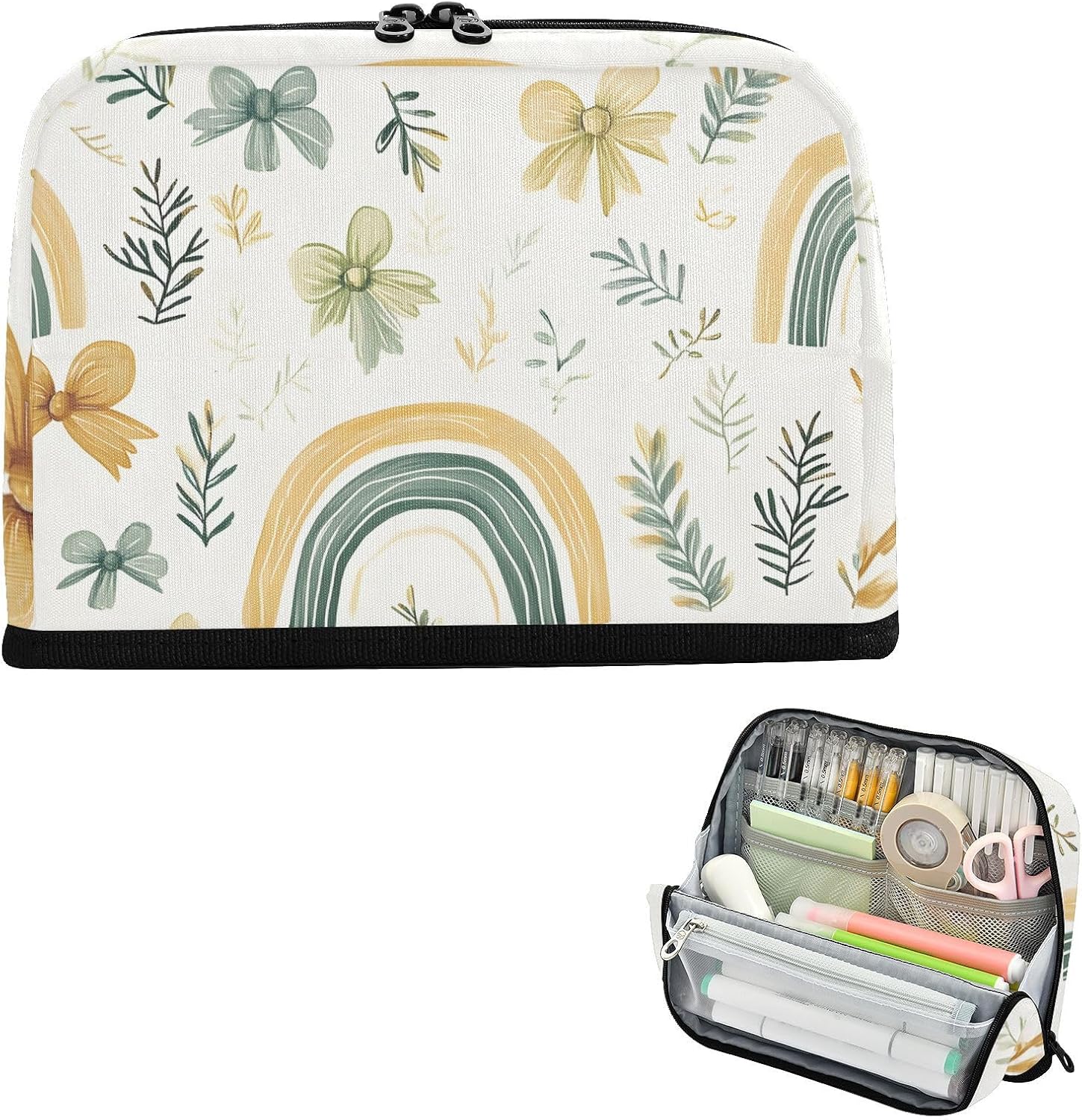 Rainbow Standing Pencil Bag with Smooth Zipper and Sturdy Base, Large Capacity Marker Case Portable Pouch Desk Organizer for School, Office, Travel - Kids Adults Teens