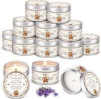 Vista 12 de Funtery 12 velas de fiesta de baby shower para invitados, velas perfumadas de lavanda, velas rústicas para revelación de género (brotes)