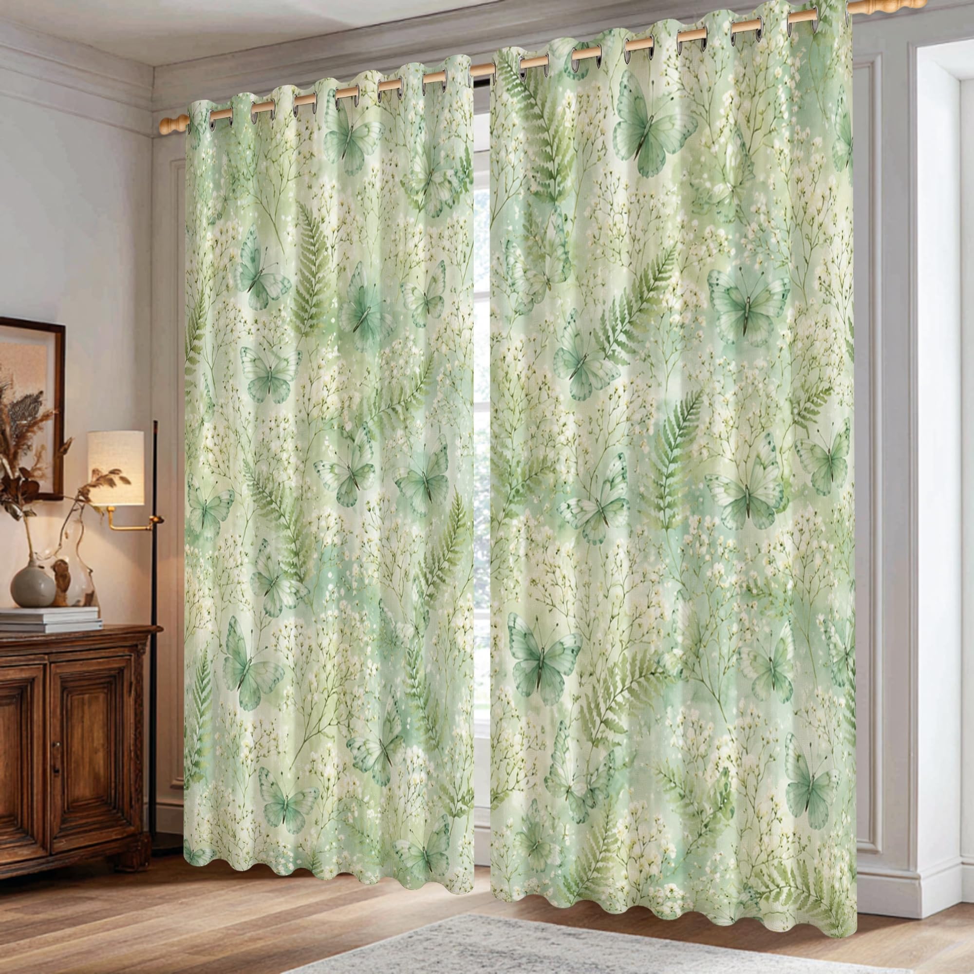 Rideaux occultants thermiques motif papillon vert nature