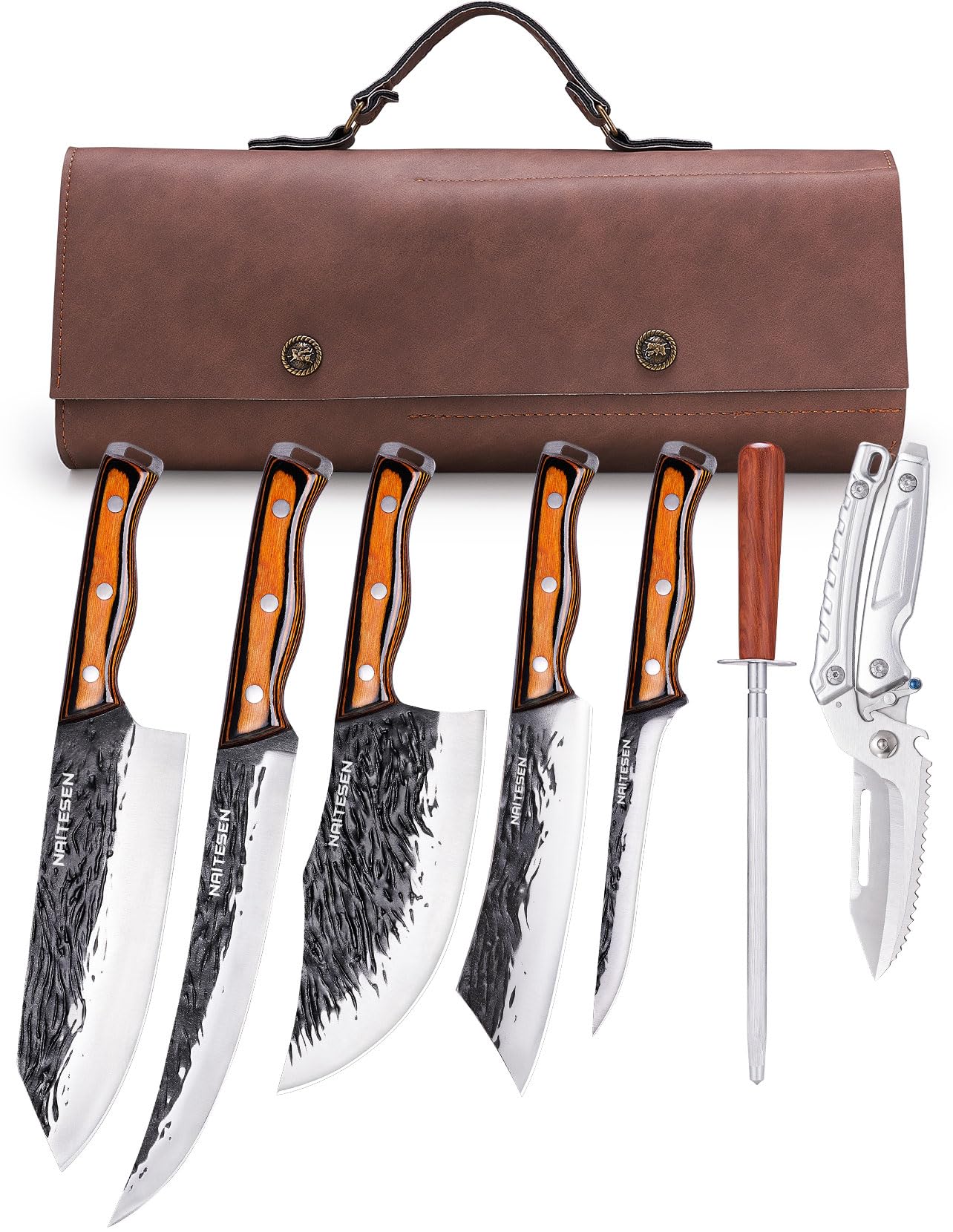 4PCS Hand Forged Butcher Knife Set, Kitchen Knives Gift for Men Women — Amazon image 8