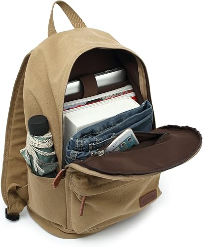 Miniatura 5 de kayond Bolso ligero del ordenador portátil de la lona del estilo casualmochilas lindasmochila de la escuela, Caqui, Mochilas de viaje