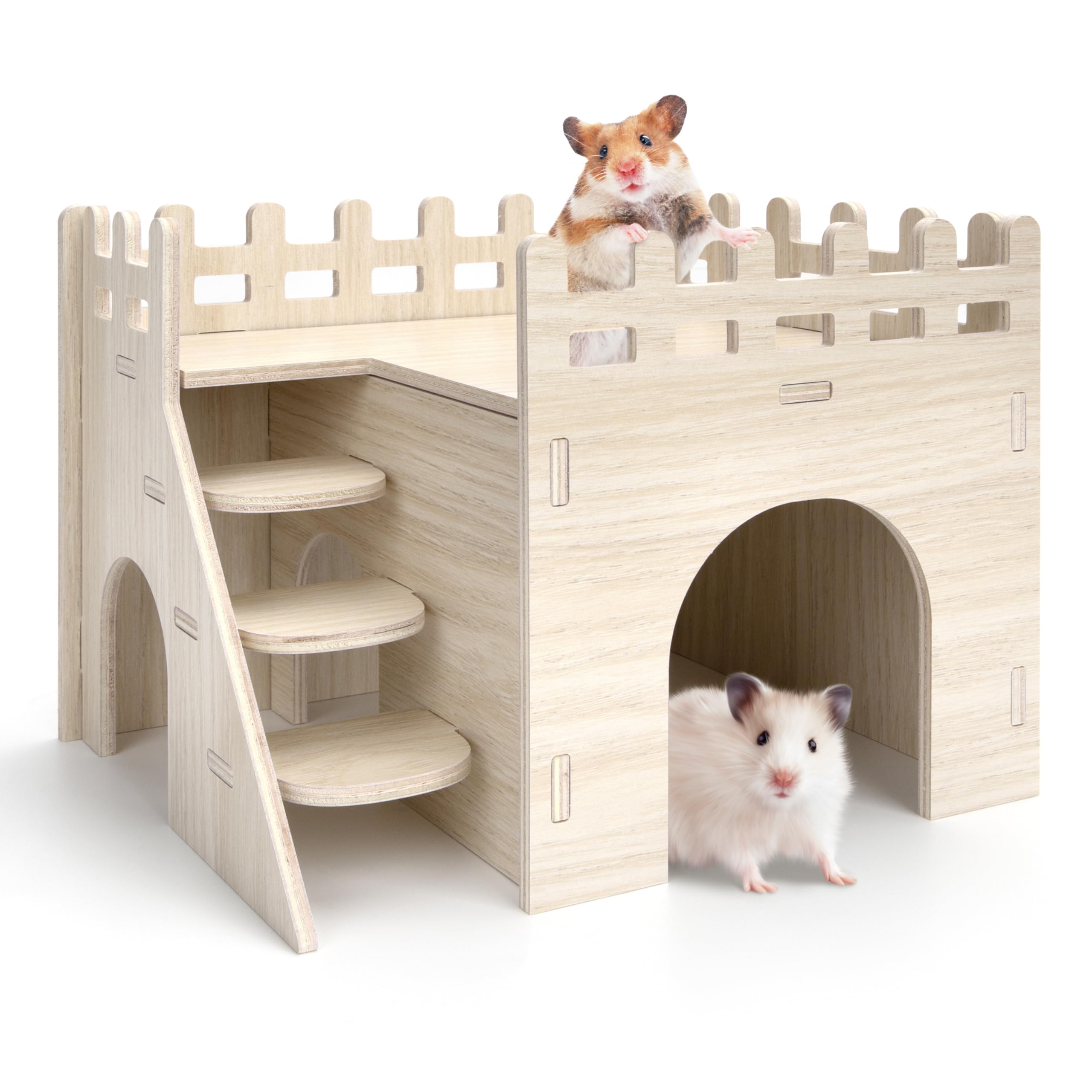 YSQEVN Casa de Hámster de Madera con Escaleras Casa de Madera para Hámster con 2 Pisos Accesorios para Hámster de Madera Casa para Roedores de Madera para Gerbil Rat Chipmunk 20x15x15cm
