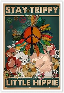 Stay Trippy Little Hippie Floral Poster Vintage Mental Health Quote Wall Art Abstract Boho Hippie Artwork Aesthetic Prints Painting For Living Room Bedroom Wall Decor 12x16in Unframed