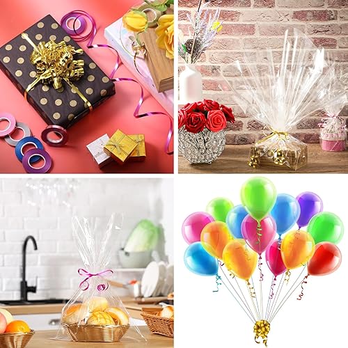 Miniatura 6 de Shappy 15 rollos de cinta para globos y lazos de 15" de ancho x 11 yardas, total 165 yardas, cinta brillante y metálica rizada en colores surtidos