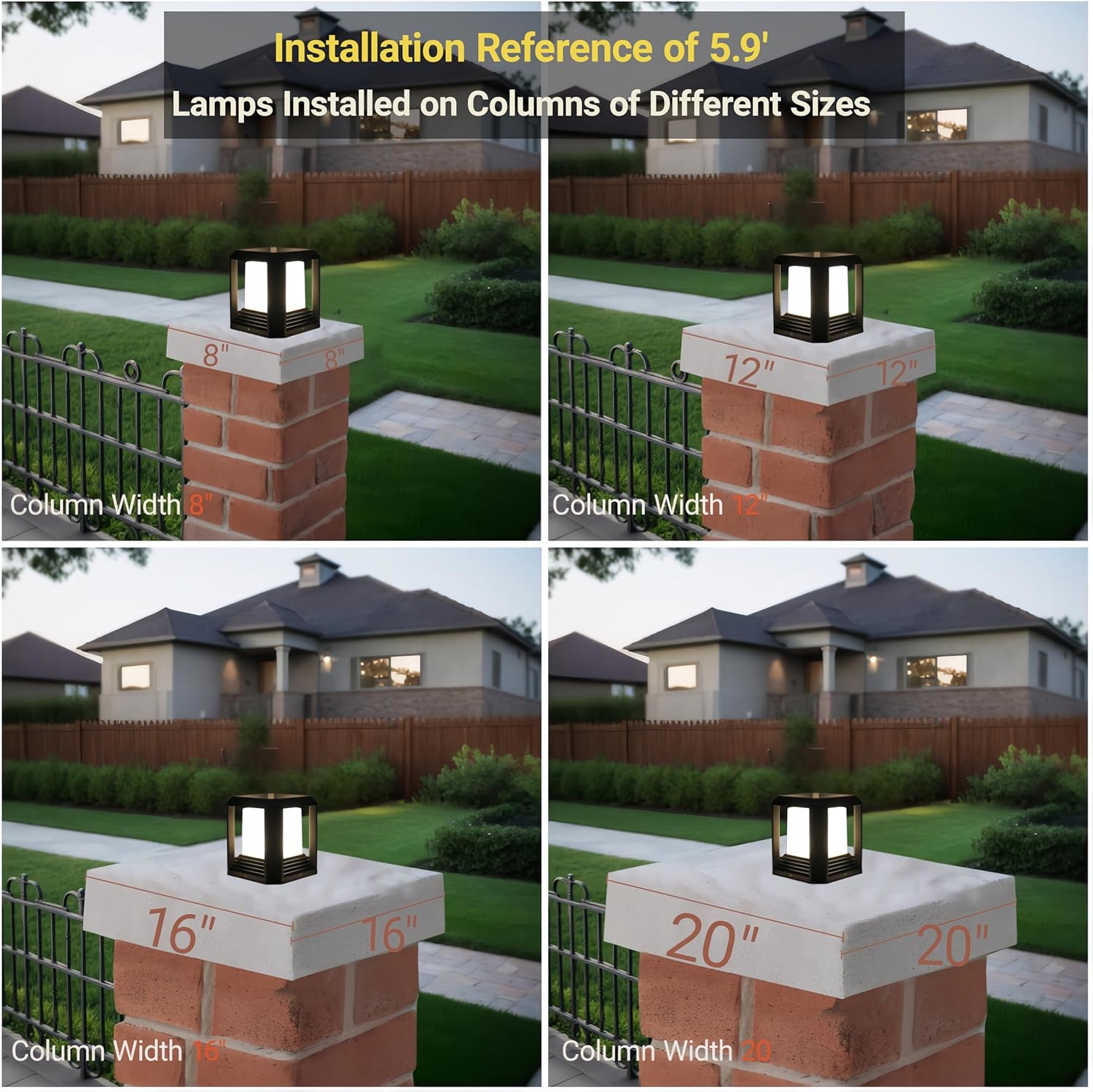 Outdoor Post Lights,Fits 5.91"x5.91"x6.34" Wooden Fence Deck Patio Garden, LED Lamp Post Waterproof Lantern 13W 3000K Modern Black Outdoor Column Lamps ETL certificated…