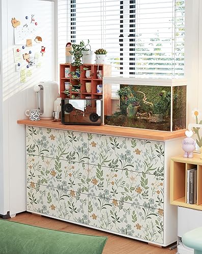 Miniatura 6 de MelunMer Papel tapiz floral para despegar y pegar, papel tapiz bohemio con hojas para cajones, armarios, autoadhesivo, extraíble, papel tapiz para