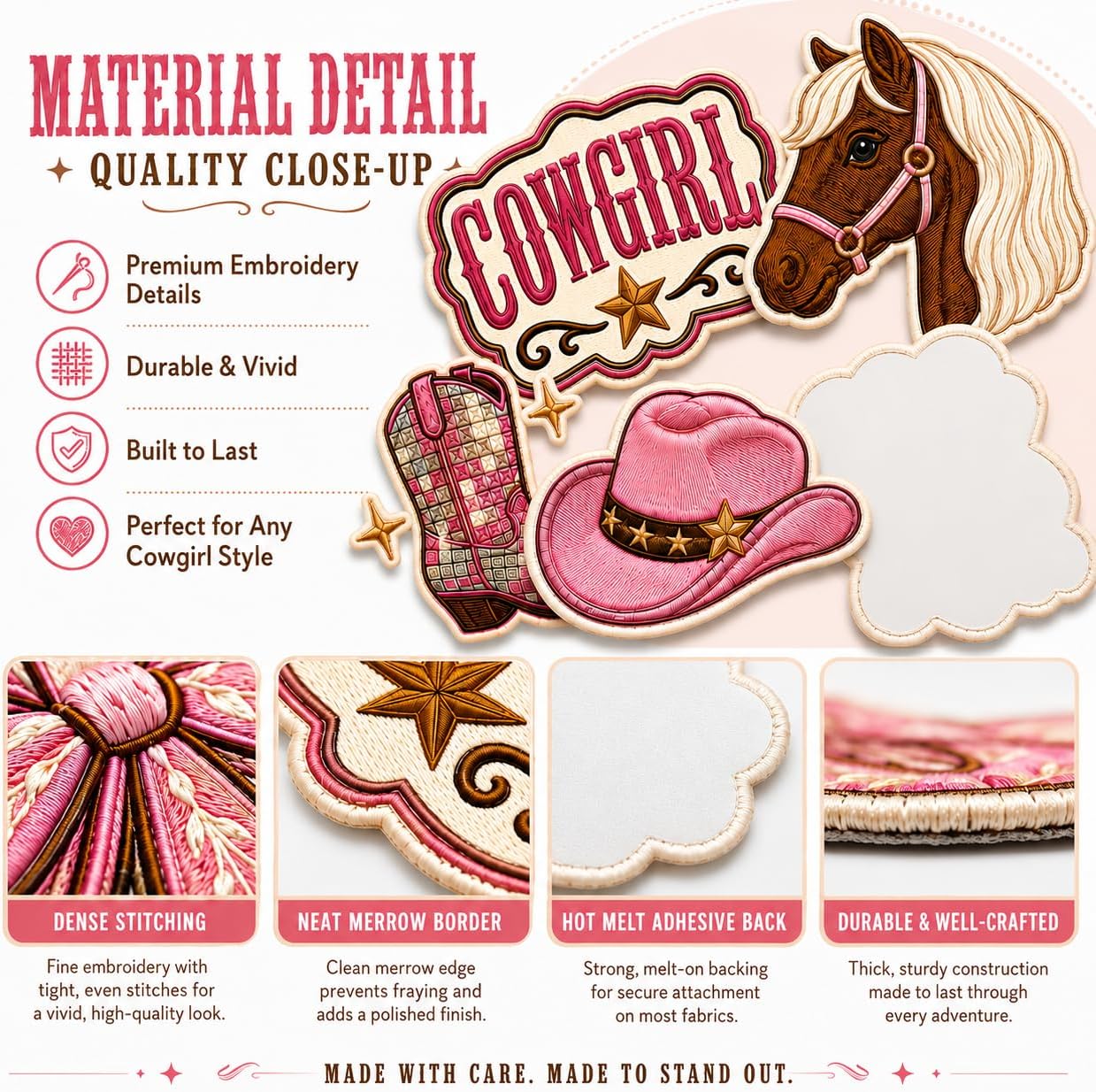 16Pcs Cowgirl Iron on Patches, Western Embroidered Appliques