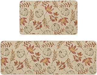 Artoid Mode Pumpkins Fall Kitchen Mats Set of 2, Autumn Maple Leaves Hom...