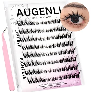 Fairy Lash Clusters Manga Individual Lashes 96pcs Softer Lighter Eyelashes C Curl Wispy Wet Look Spiky Clusters Self-Adhesive Lashes With Tweeze Wide Span Cat Eye Style Lash Extension Kit