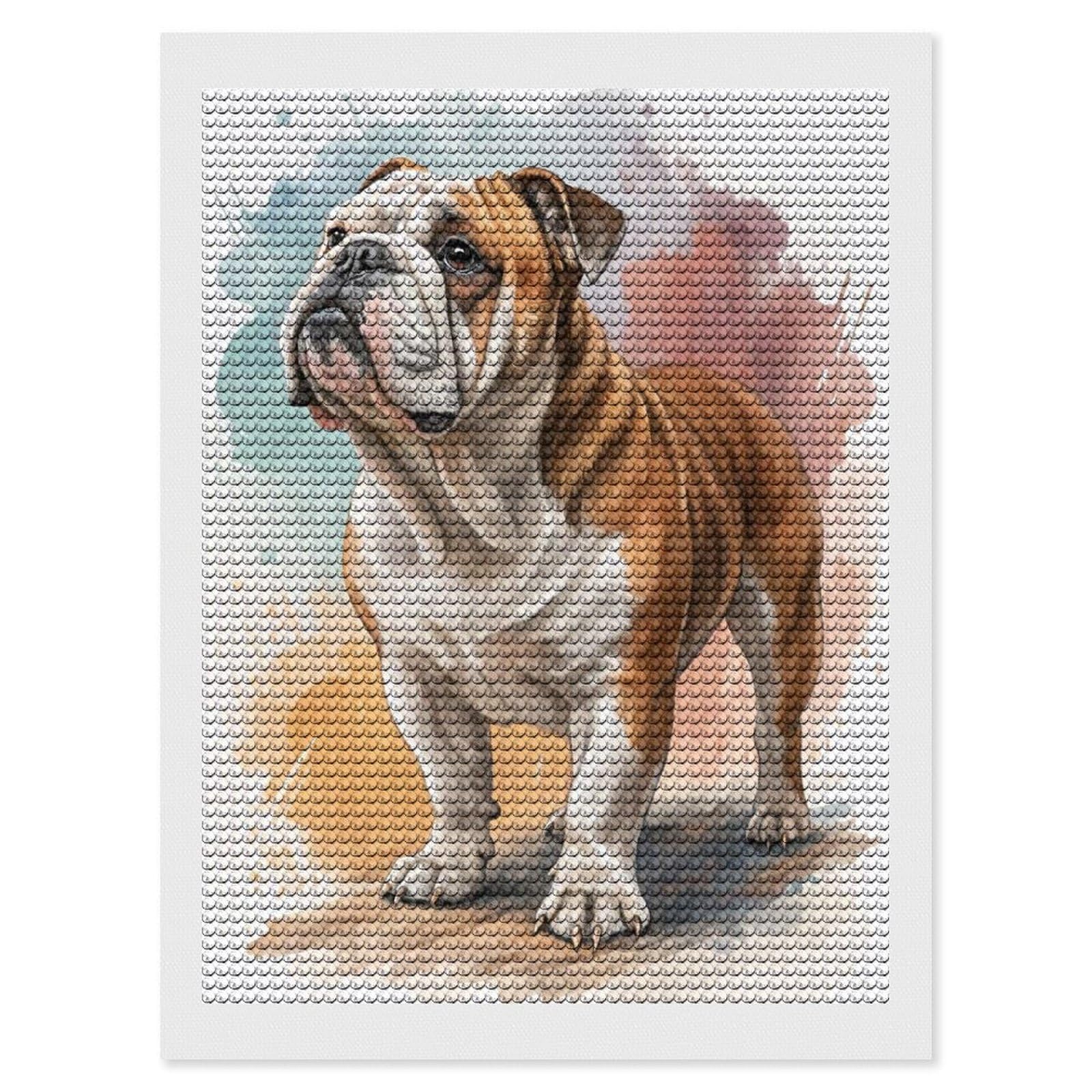 Junmoney Watercolor Bulldog Portrait Diamond Art Kit 12"x16", for Beginners, Vintage Style Decor, Good for Quiet Evenings, Festive Craft Gift
