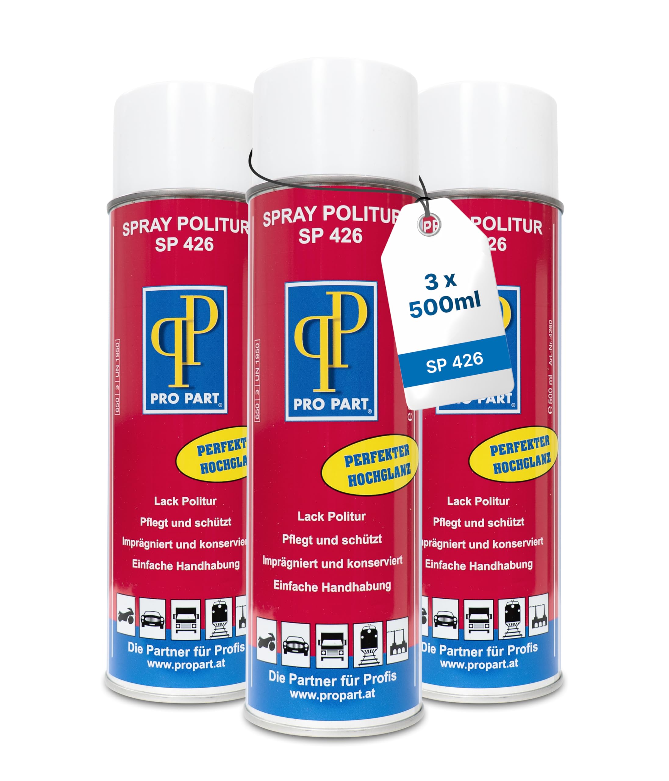 Pro Part® Spray Politur SP 426 – 3 x 500 ml – Autopflege High Speed Versiegelung für Lack & Kunststoff – Perfekter Glanz ohne weiße Ränder – Schutz vor Wiederverschmutzung, Made in EU