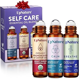 UpNature Self Care Essential Oil Roll On Set (3 Pack) – Relaxation Gifts for Women – Essential Oils Aromatherapy Rollers - Breathe, Beauty & Calm