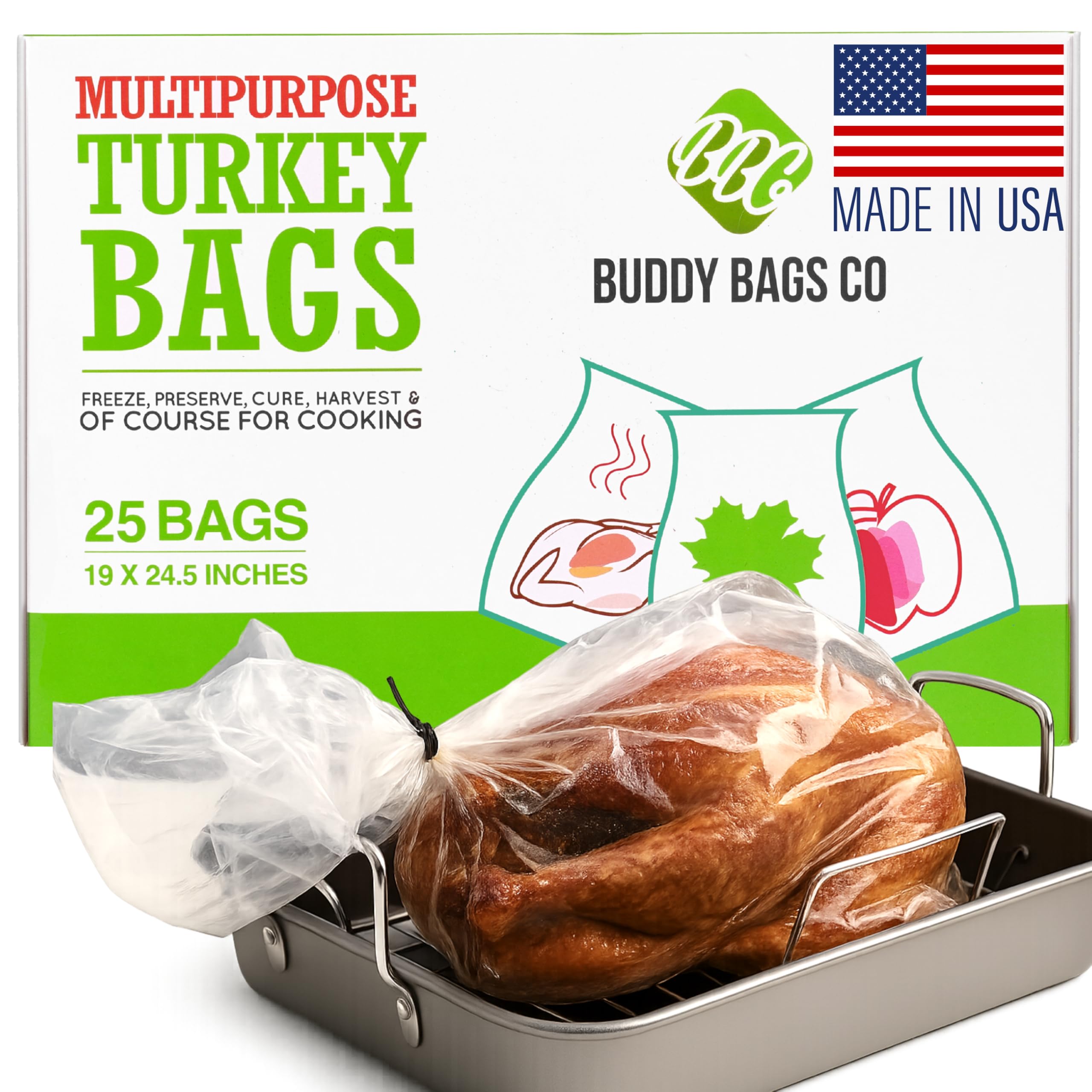 Multipurpose Turkey Oven Bags - Made in USA - 19" x 24.5" - 25 Pack