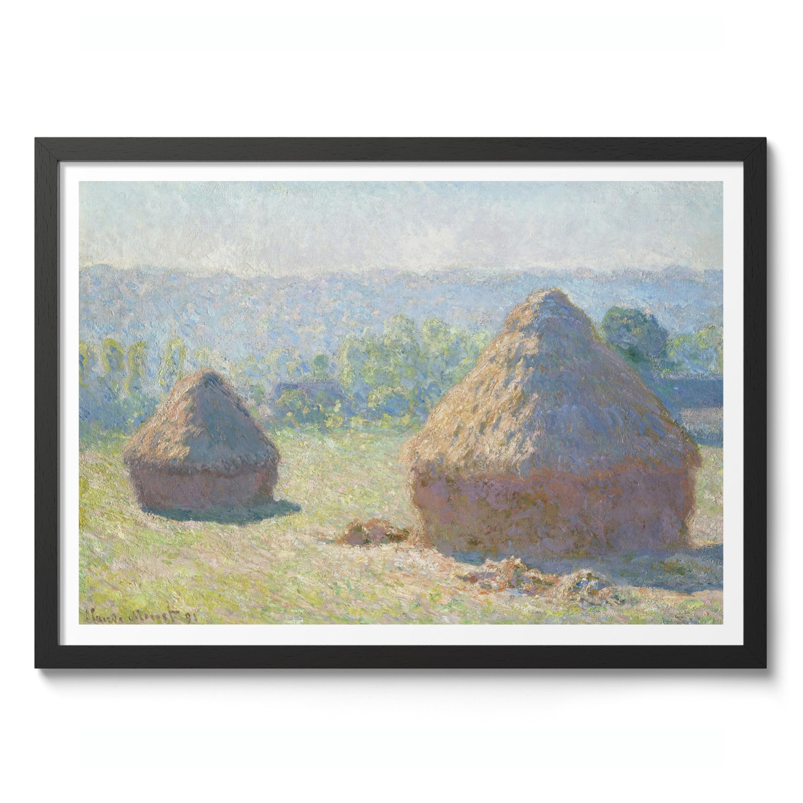 Haystacks, End Of Summer Claude Monet Art Print, Classic Art Painting Poster, Impressionism Art Exhibition Modern Wall Art, Minimalist Home Decor Picture Artwork, A5 (Black Frame) - 24.1x17.9cm