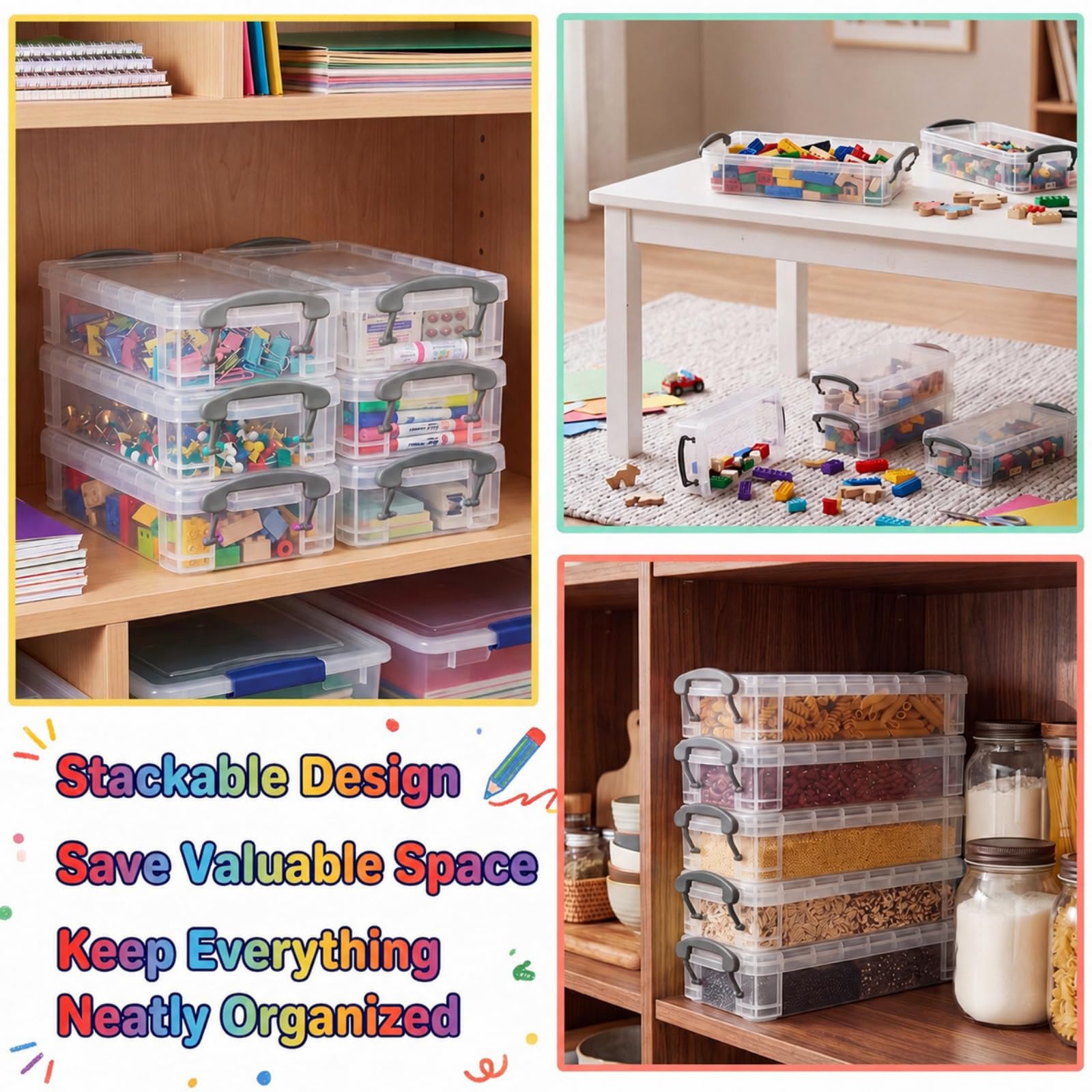Zonon Stiftebox mit großem Fassungsvermögen, stapelbar, transparenter Kunststoff, Aufbewahrungsbox, Malpinsel, Aufbewahrungsbox, durchscheinendes Aquarell-Federmäppchen mit Druckknopfdeckel, Grau, 24